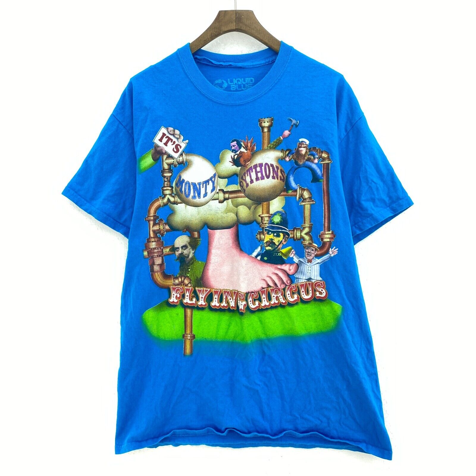 Vintage Liquid Blue Flying Circus Monthy Pythons Blue T-shirt Size L
