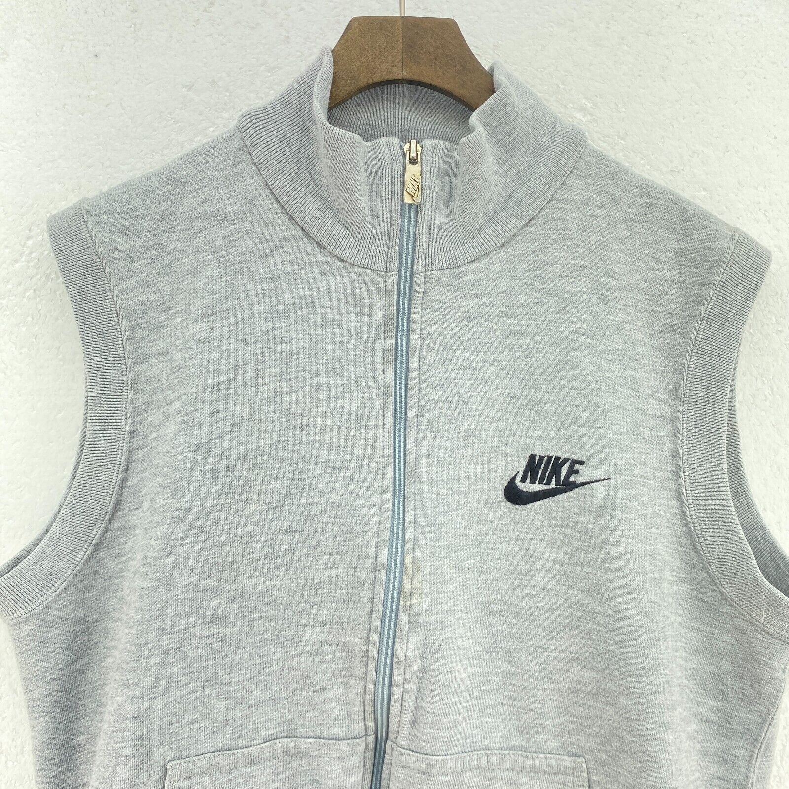 Vintage Nike 1980s Logo Embroidered Vest Jacket Size M Gray Full Zip Up
