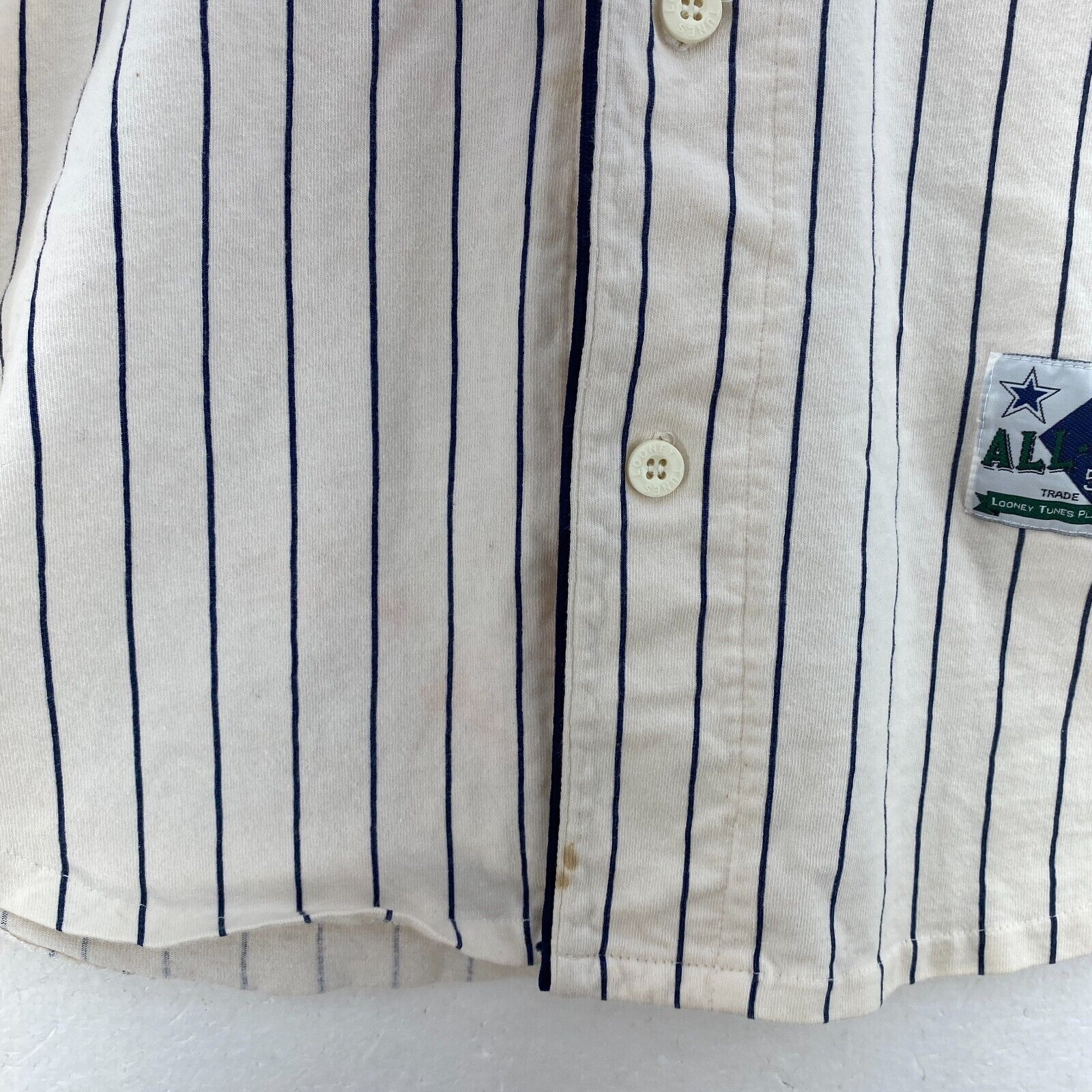 All Stars Bugs Bunny Looney Tunes Pinstripe Button Up White T-shirt Size M