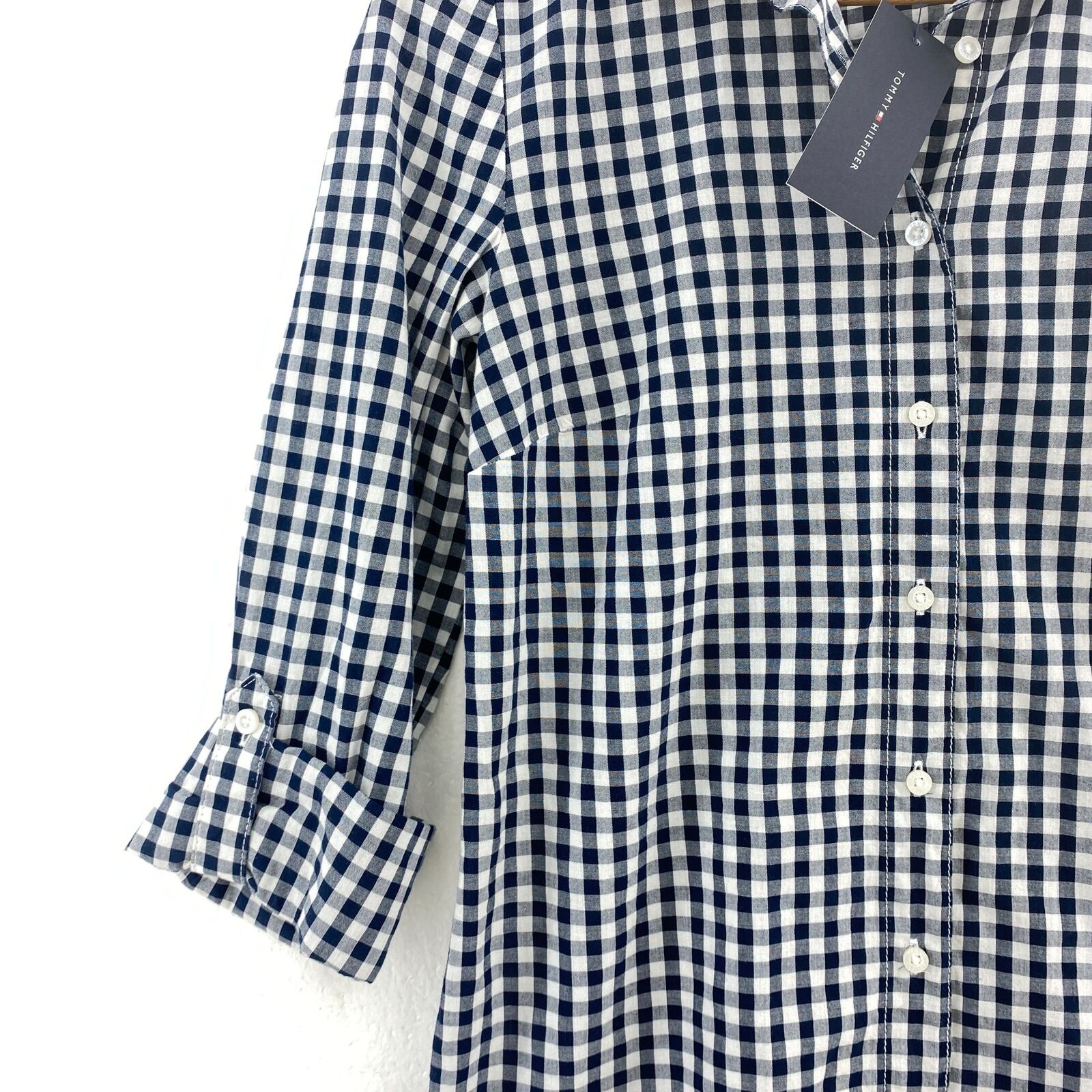 Tommy Hilfiger Navy Blue Gingham Button Down Shirt NWT