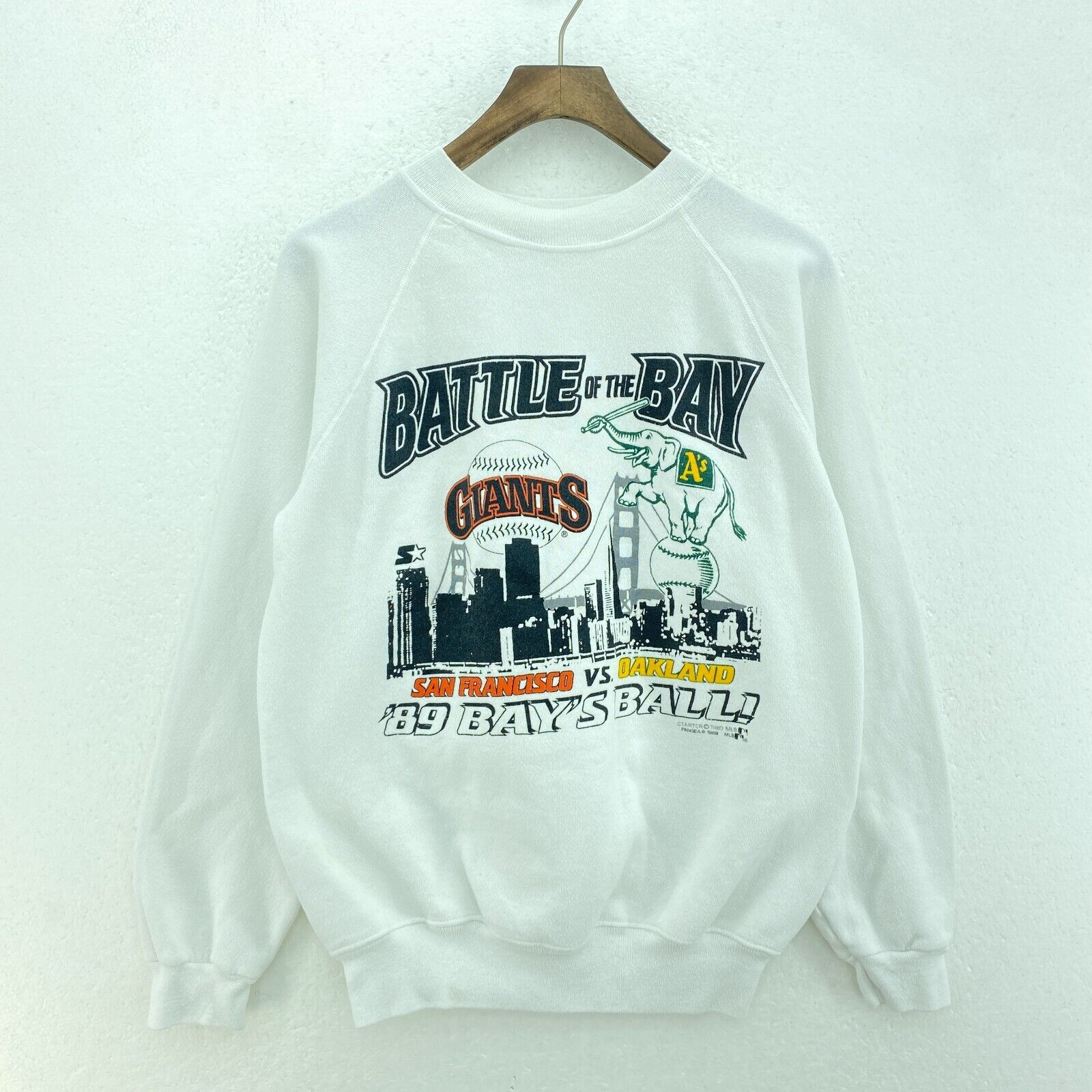 Vintage 1989 Oakland Athletics San Fransisco Giants MLB White Sweatshirt Size M