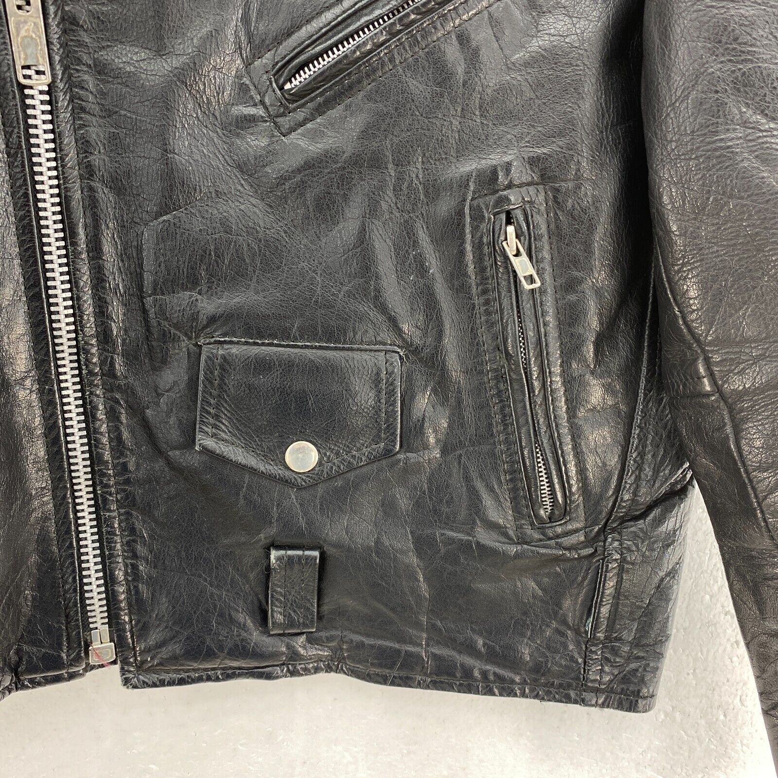 Leather World By Lucky Leather Black Biker Jacket Size 40 90s