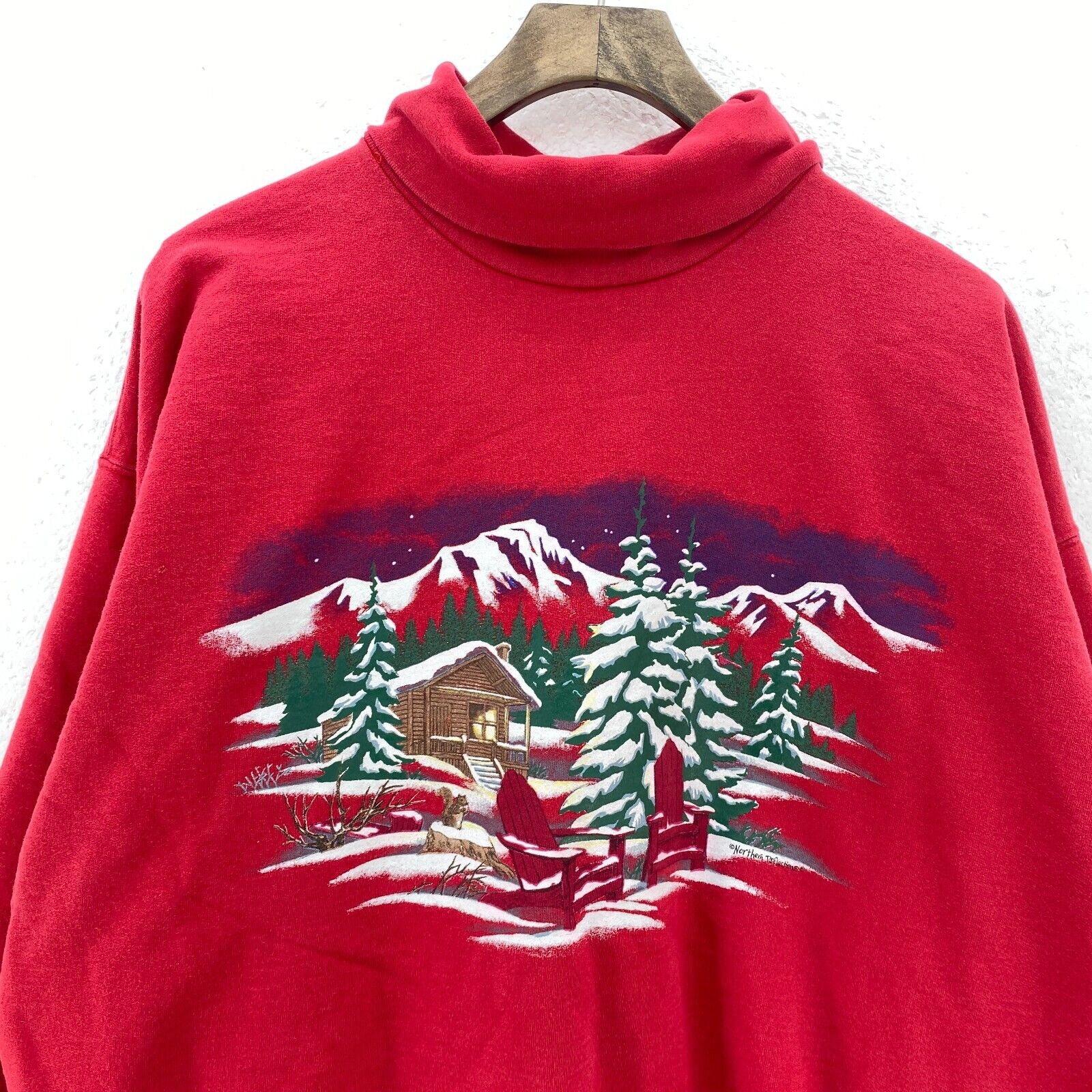 Northern Reflections Christmas Snow Turtle Neck Red Pullover Sweatshirt Size L