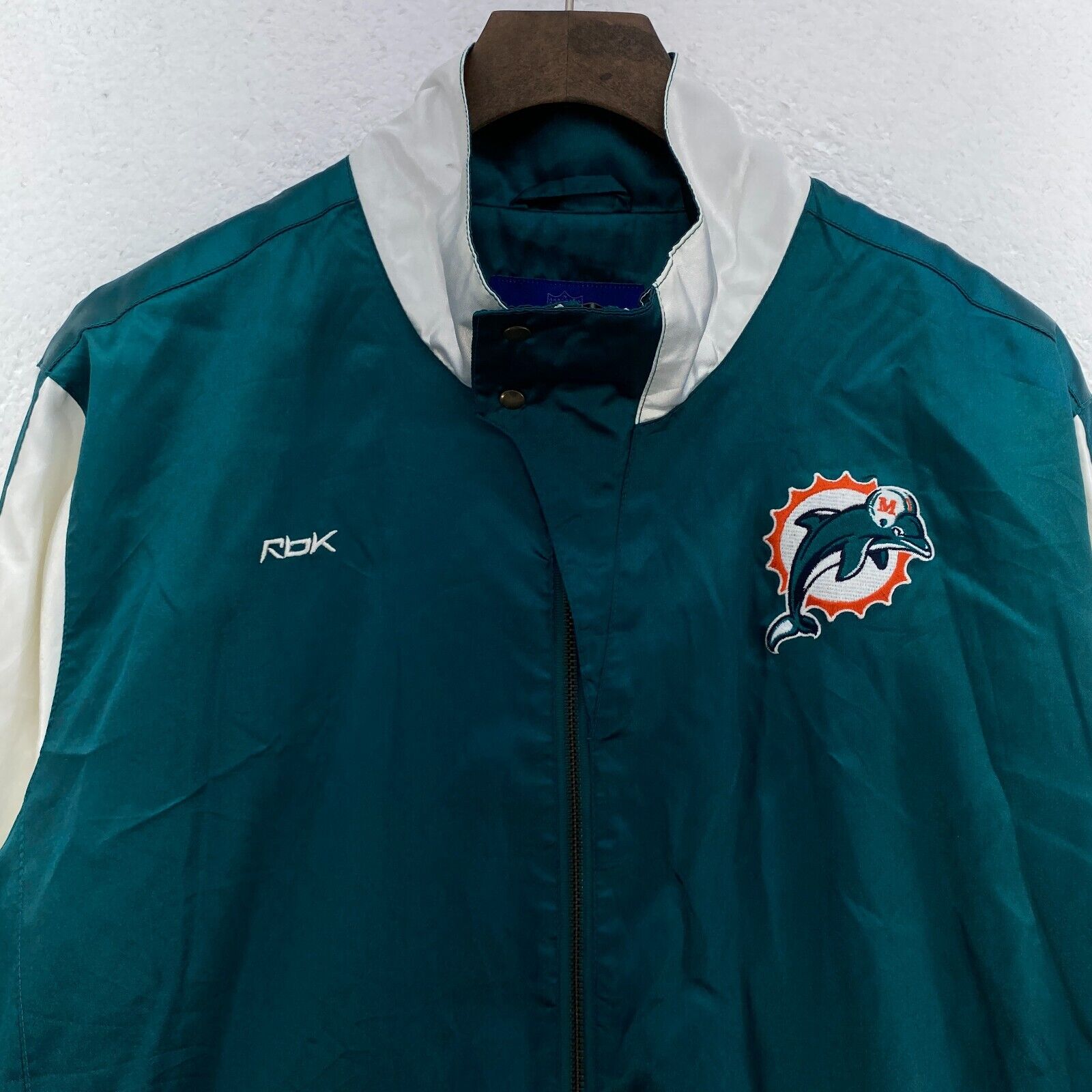 Vintage Reebok Miami Dolphins NCAA Green Full Zip Bomber Jacket Size XL