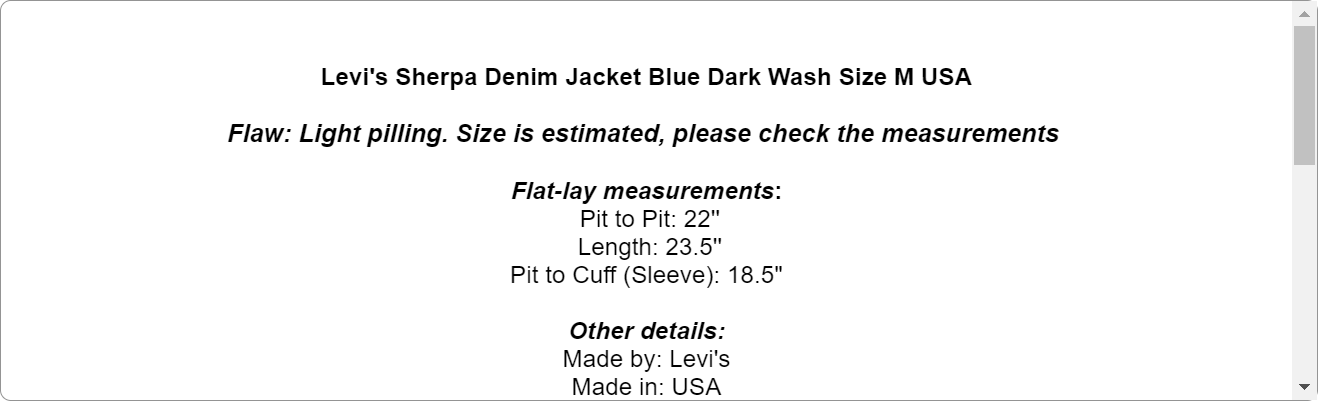 Levi's Sherpa Denim Jacket Blue Dark Wash Size M USA
