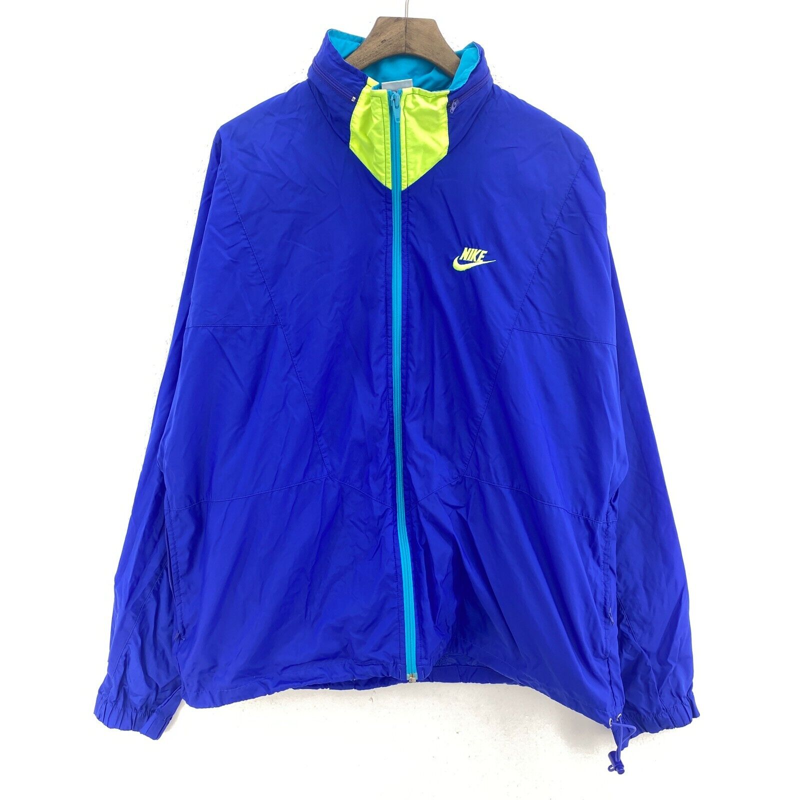 Nike Swoosh Logo Light Hooded Lightweight Jacket Size L Blue Full Zip Up