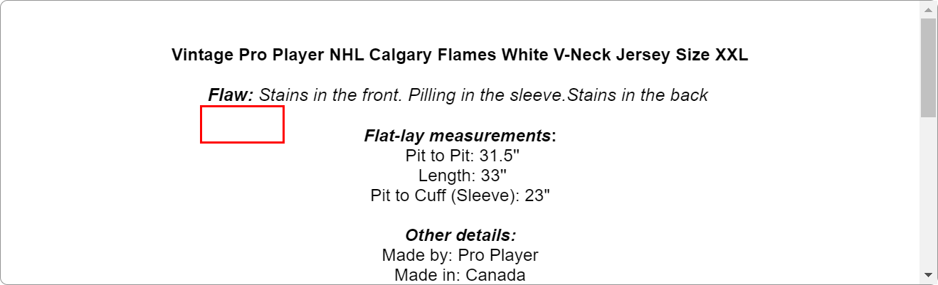 Vintage Pro Player NHL Calgary Flames White V-Neck Jersey Size XXL