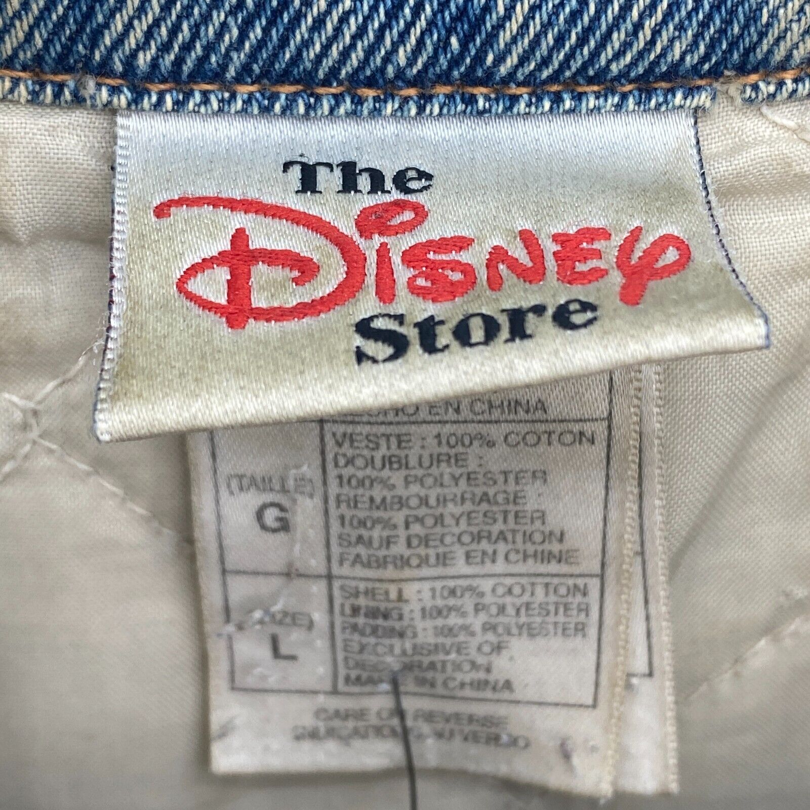 Walt Disney Mickey Mouse Medium Wash Insulated Denim Varsity Jacket Size L Blue