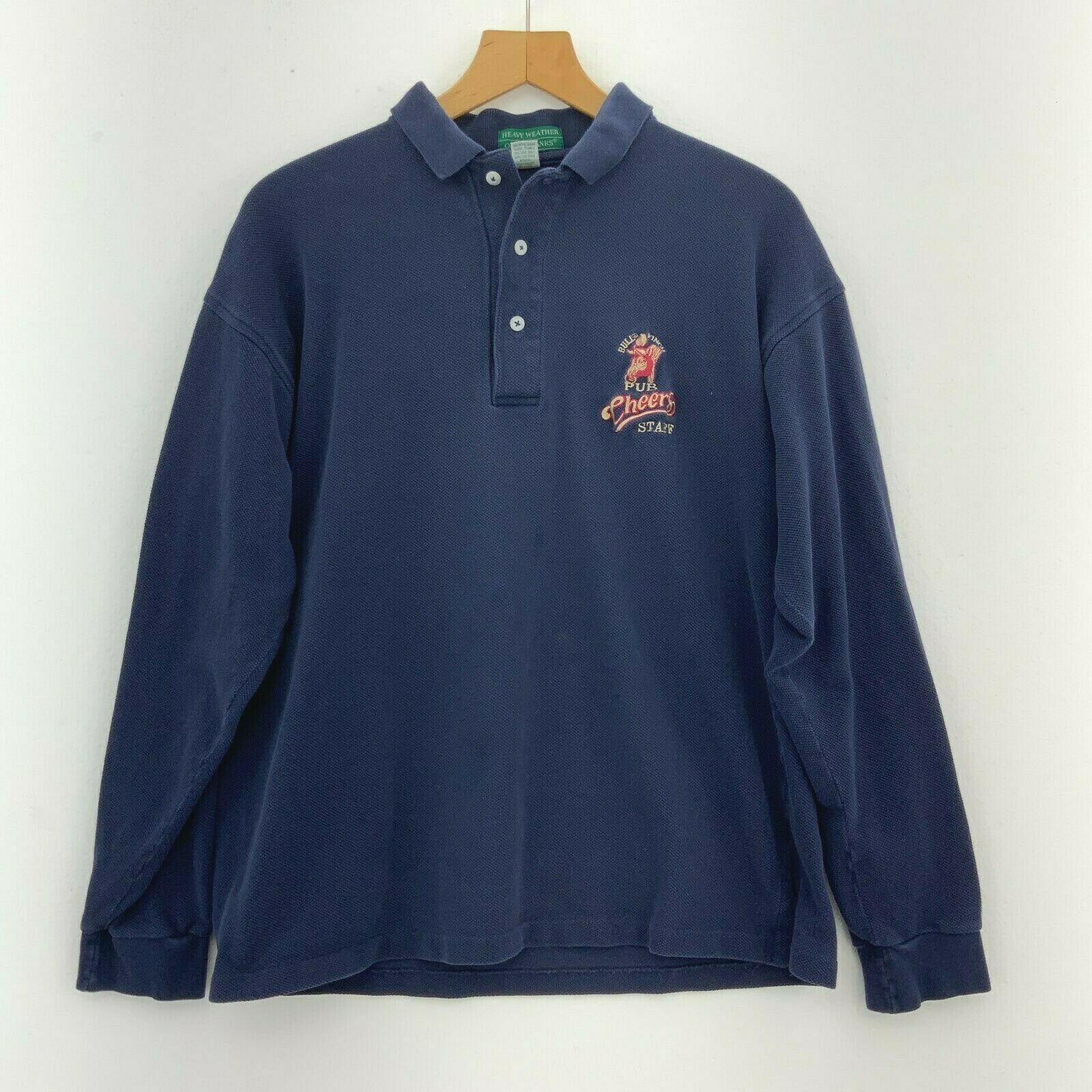 Bull Finch Pub Cheers 1993 Blue Polo Mesh Cotton Sweatshirt Size L