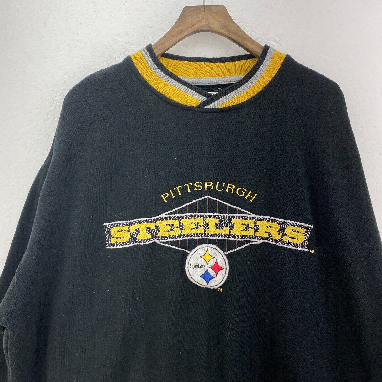 Starter Pittsburgh Steelers NFL Patch Black Pullover Sweatshirt Size XXL