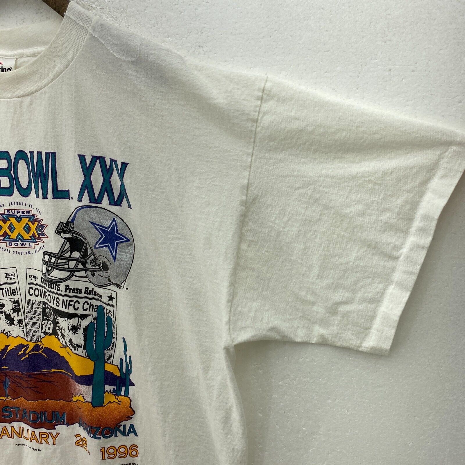 Super Bowl Pittsburgh Steelers Dallas Cowboys 1996 NFL White T-shirt Size XXL