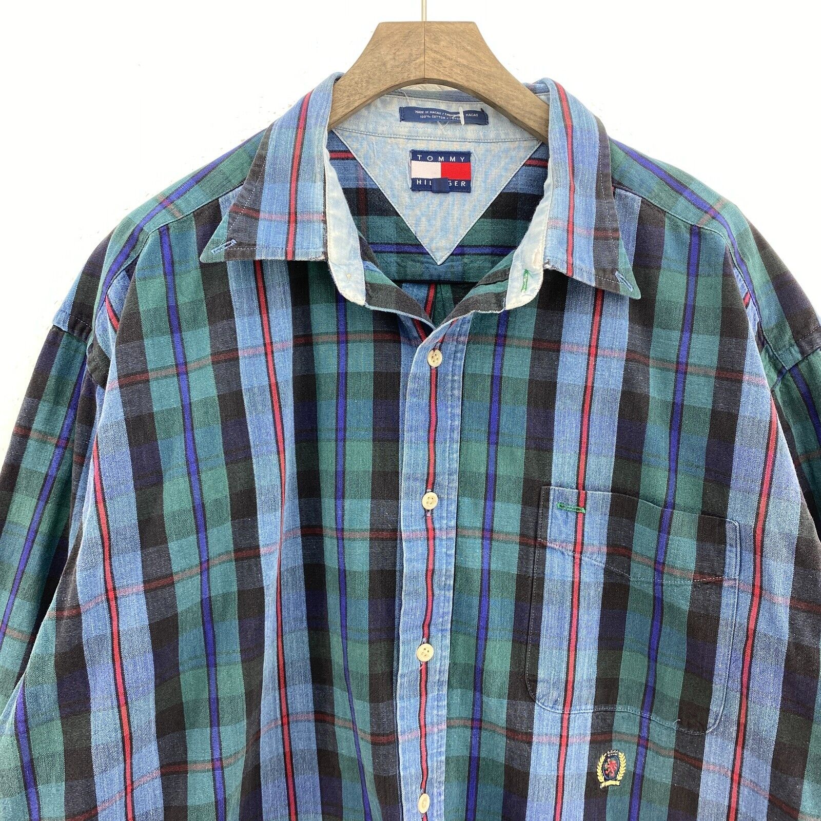 Vintage Tommy Hilfiger Button Up Single Pocket Checked Shirt Size XL