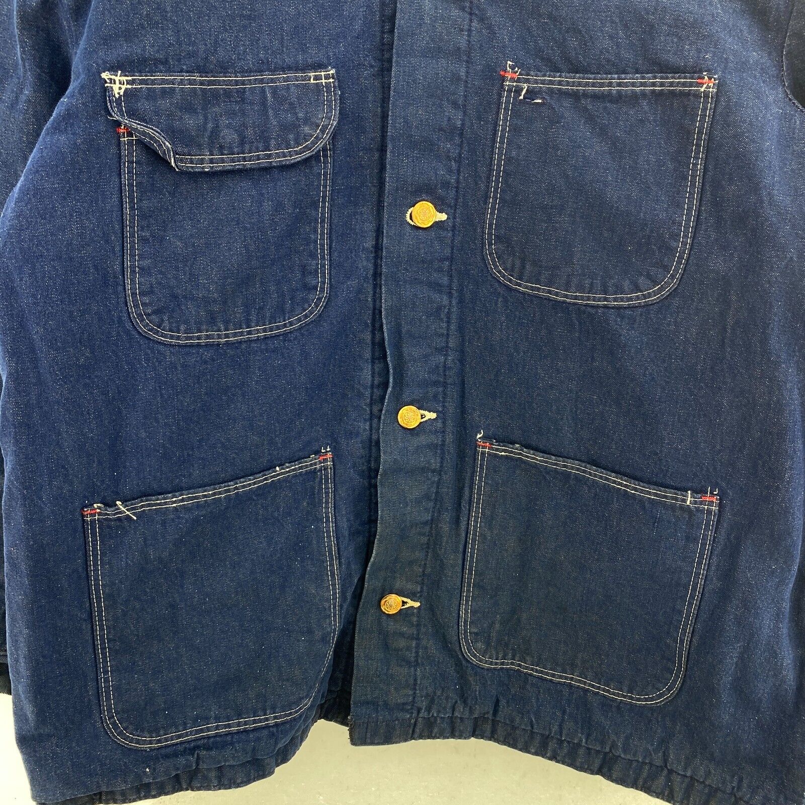 Vintage Wrangler Dark Wash Blue Blanket Lined Button Up Denim Jacket Size 48