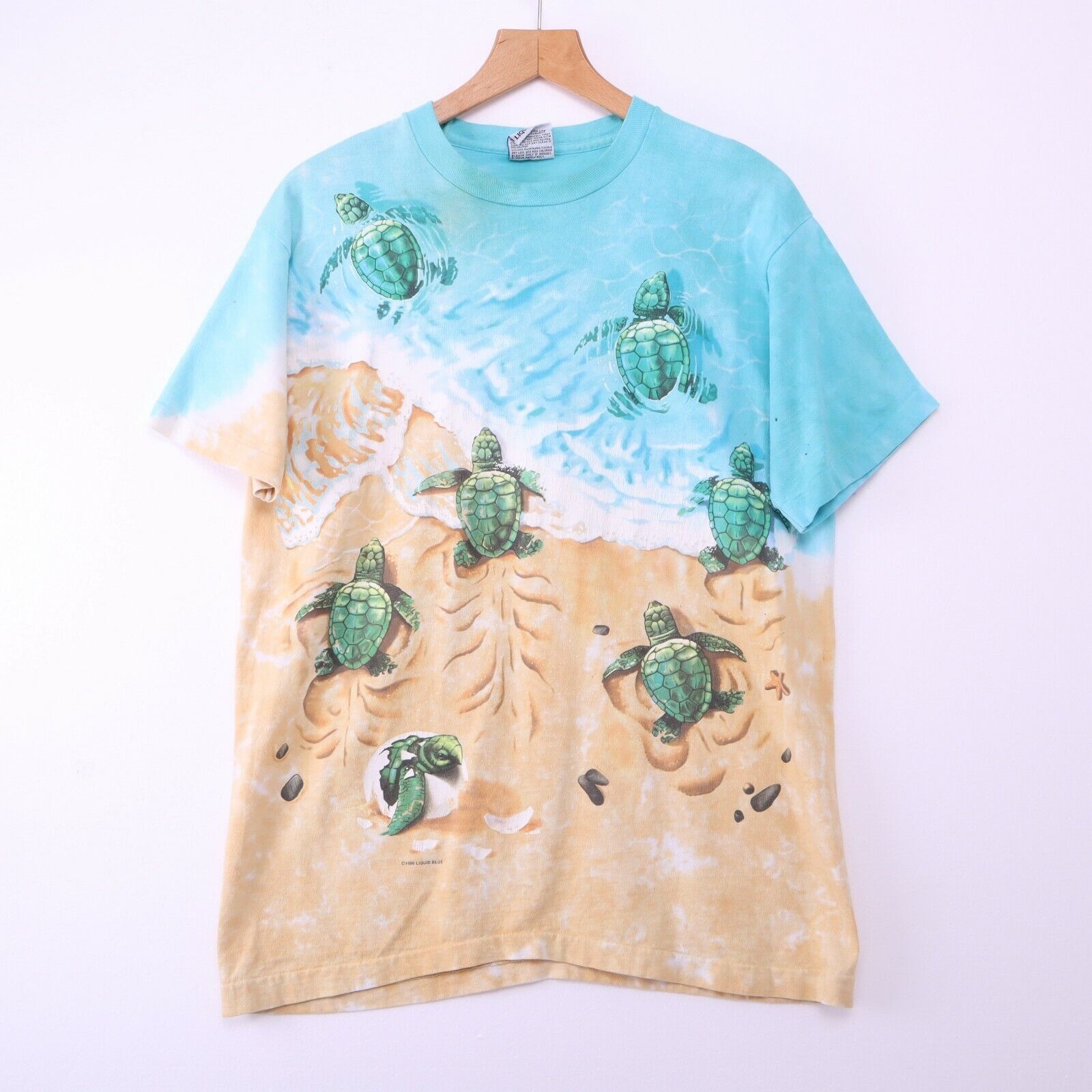 Liquid Blue Aquatic Turtle Beach Tie-Dye T-Shirt Size L 1996 Single Stitch