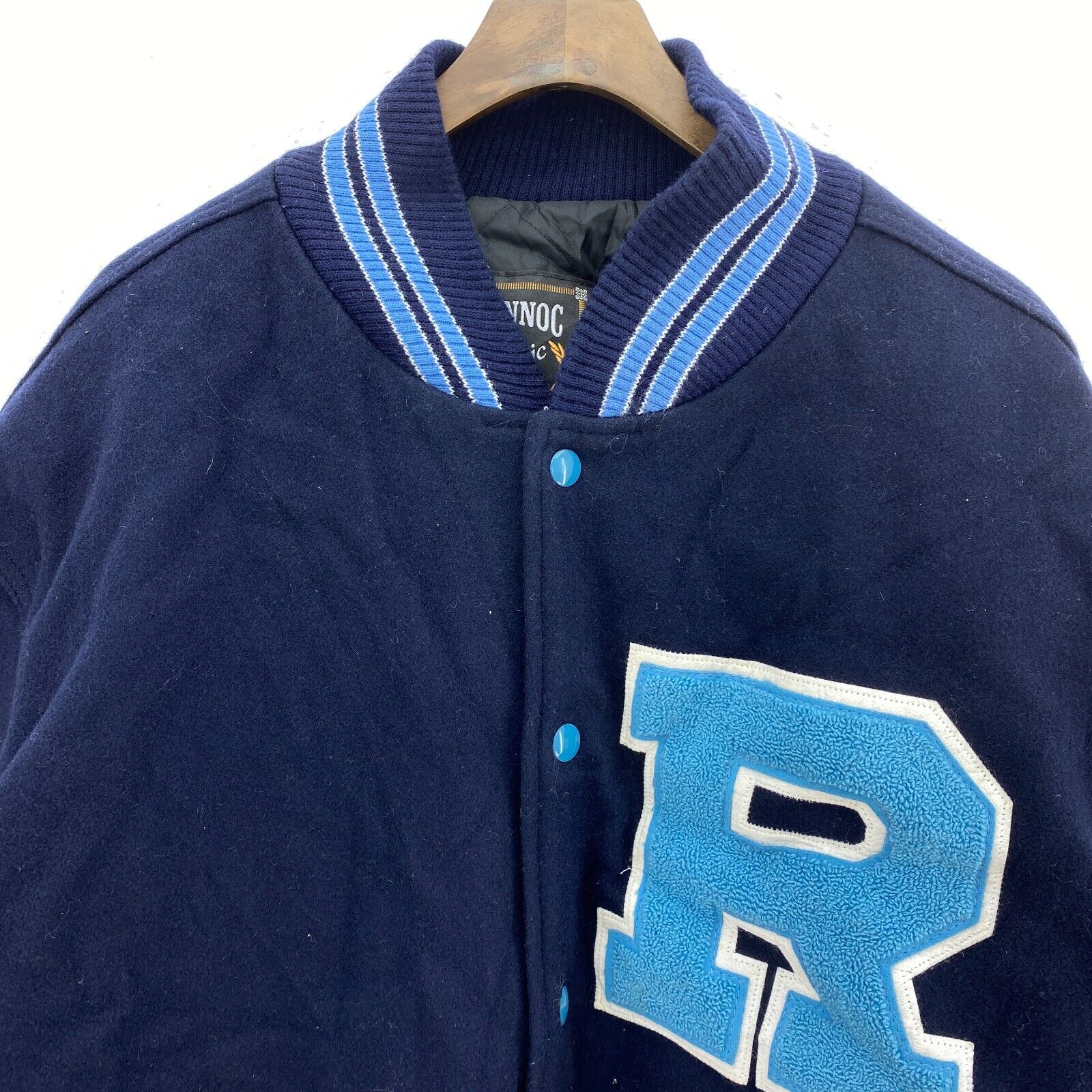 Rowayton Letterman College Navy Blue Snapped Bomber Jacket Size XL