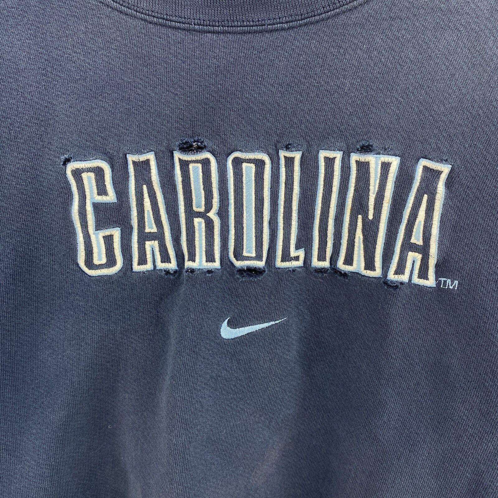 Nike Center Swoosh College Carolina Tar Heels Blue Distressed Sweatshirt Size XL