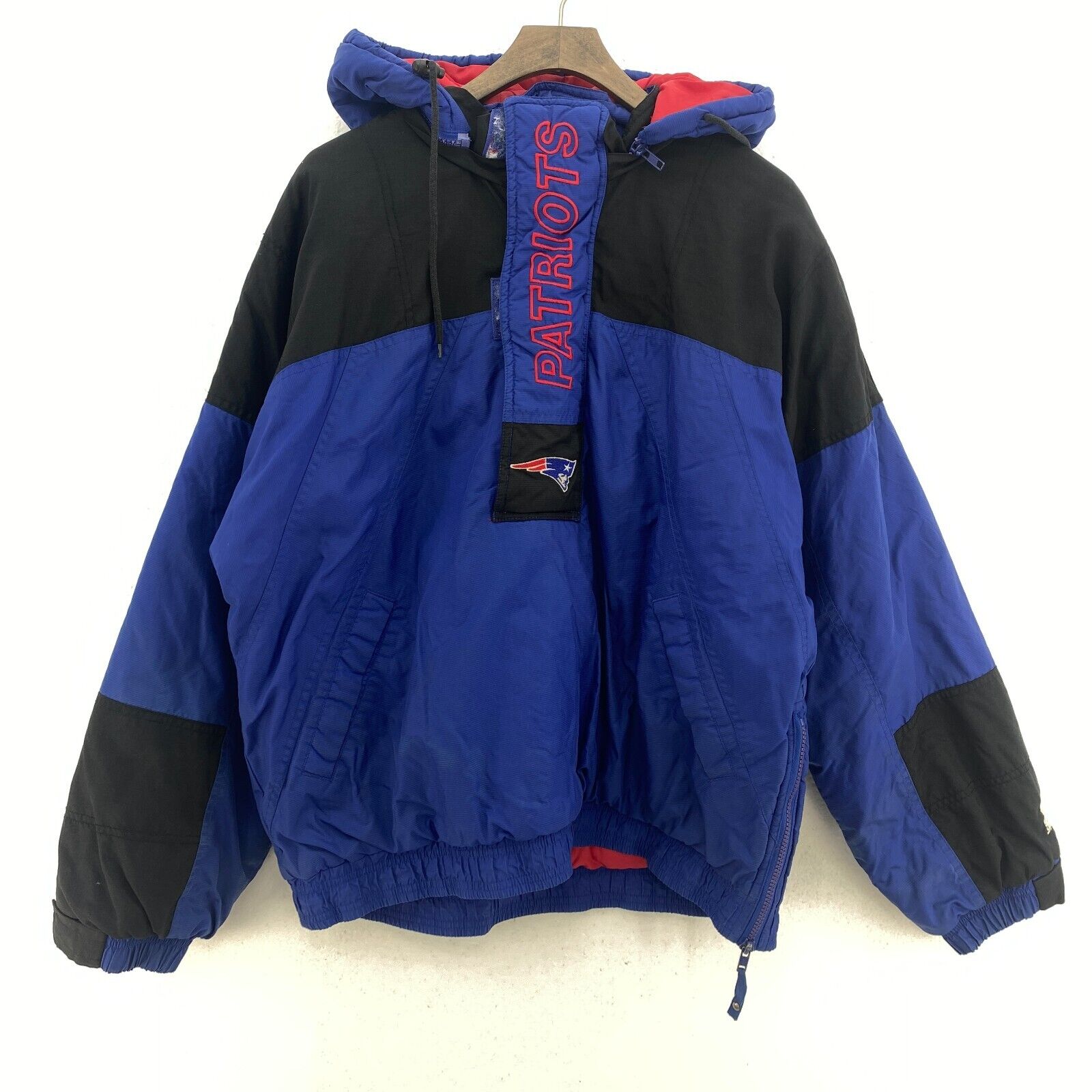 Starter New England Patriots Insulated Blue Hooded Jacket NFL Size M 1/4 Zip