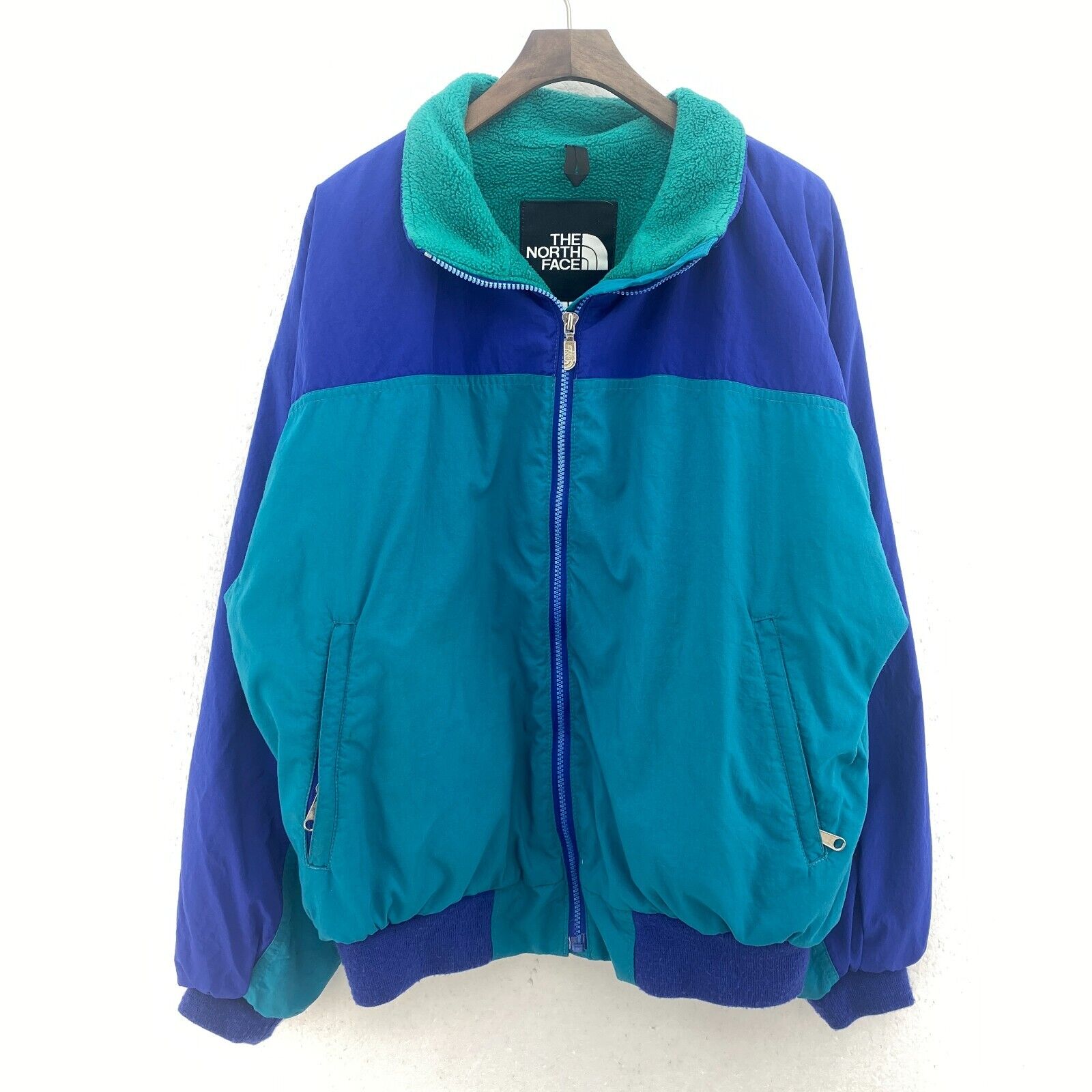 The North Face Fleece Lined Jacket Size L Two Tone Green Full Zip Up USA