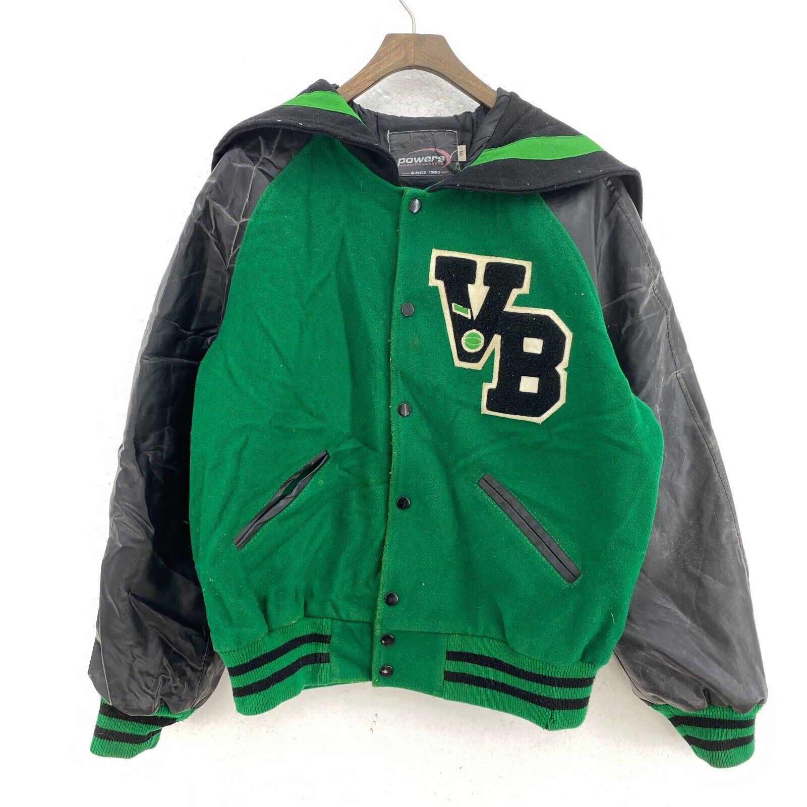 Vintage Varsity College Snapped Cheerleader Green Black Jacket Size M