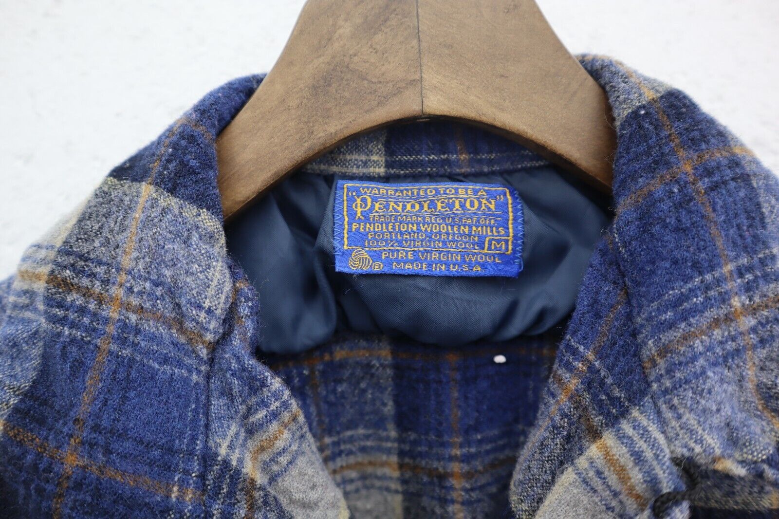 Vintage Pendleton Blue Checked Double Pocket Wool Button Up Shirt Size M
