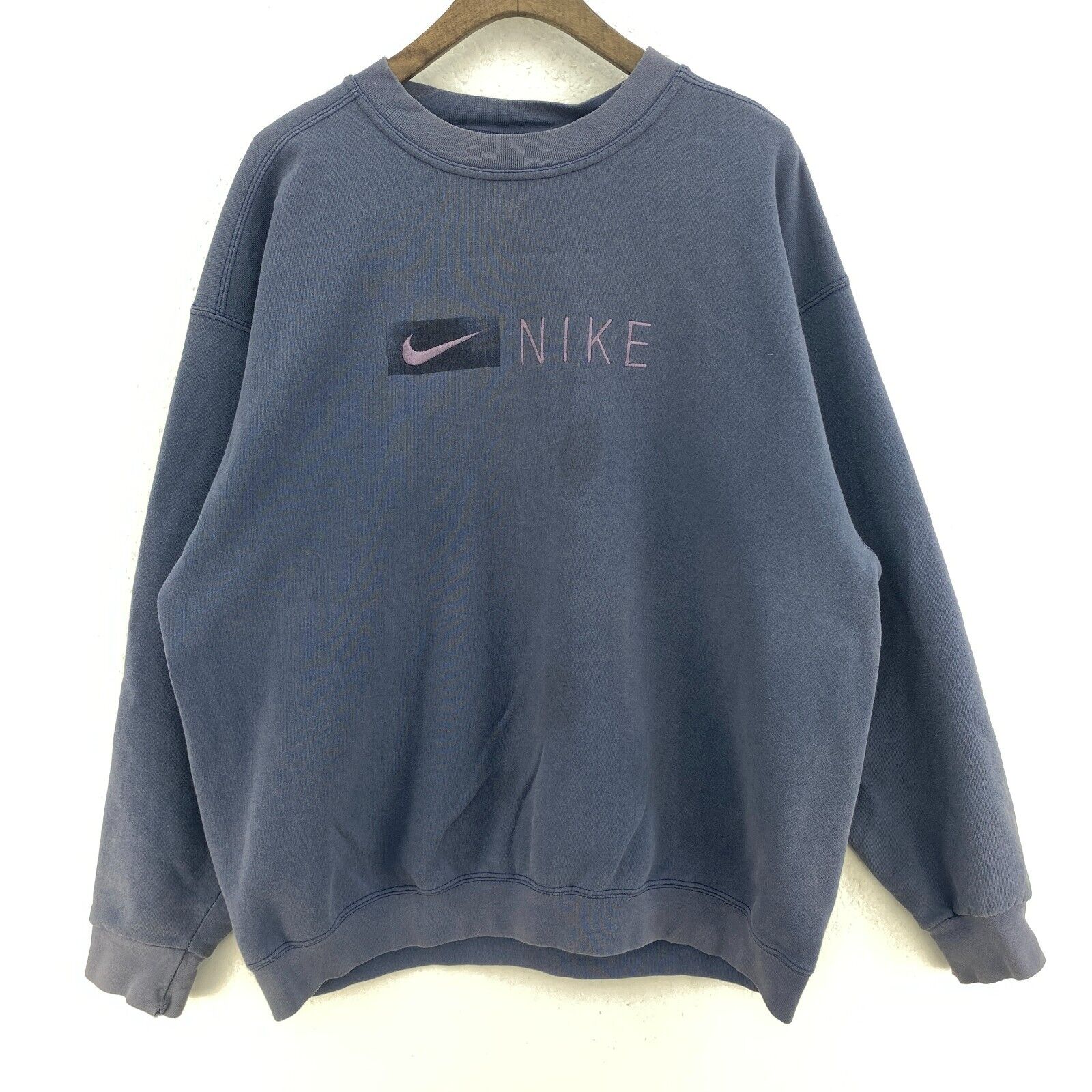 Nike Small Logo Embroidered Blue Sweatshirt Size L Crewneck
