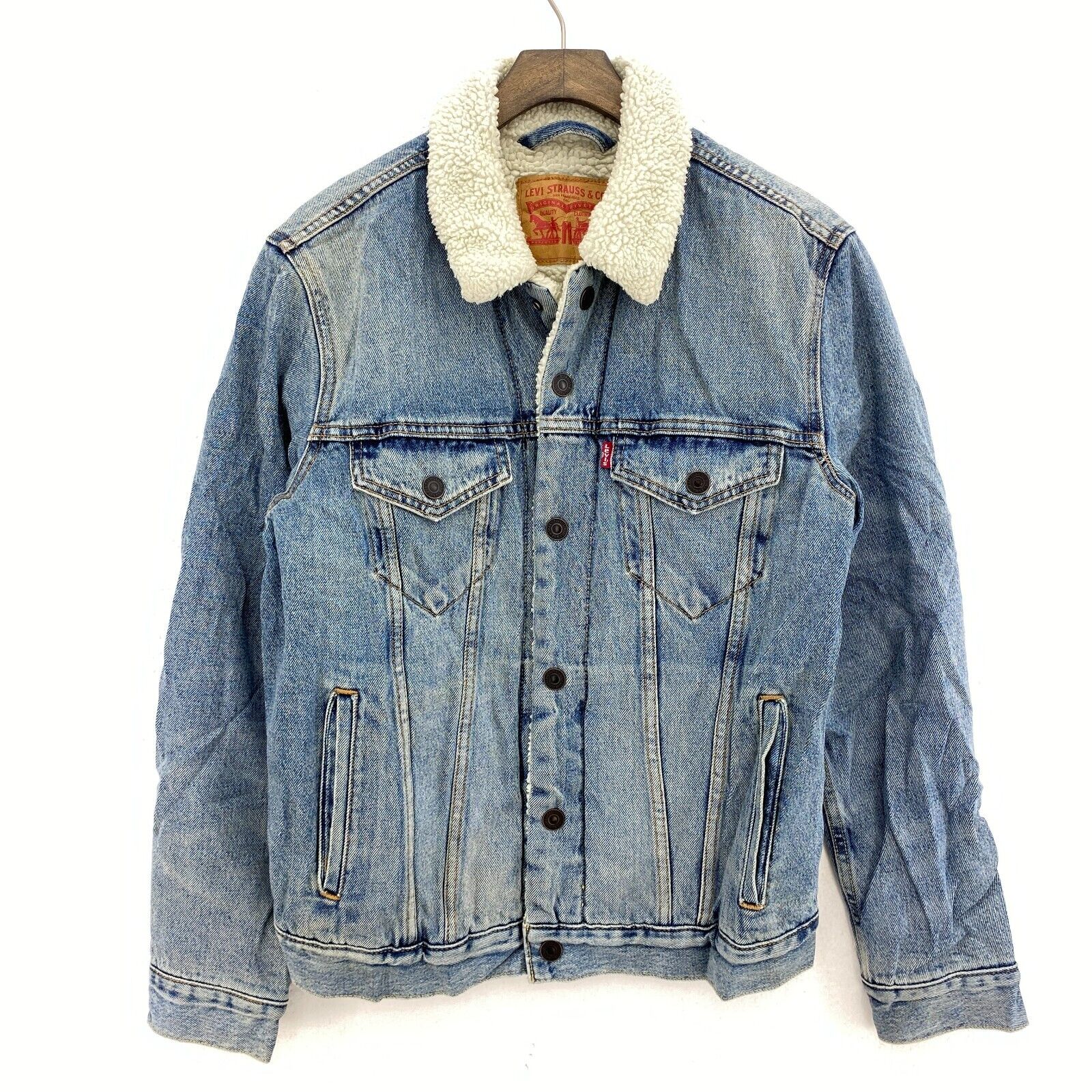 Levi Strauss Sherpa Lined Button Up Light Wash Blue Denim Jacket Size S