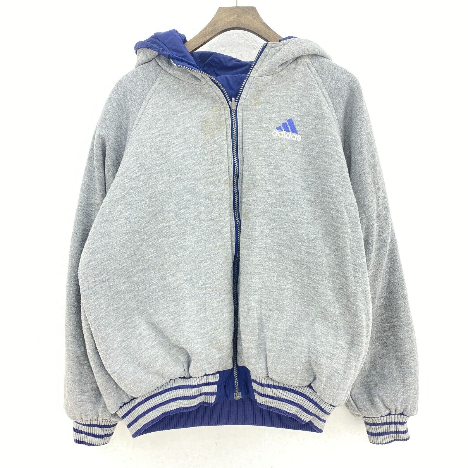Adidas Hooded Reversible Jacket Size S Blue Full Zip Up