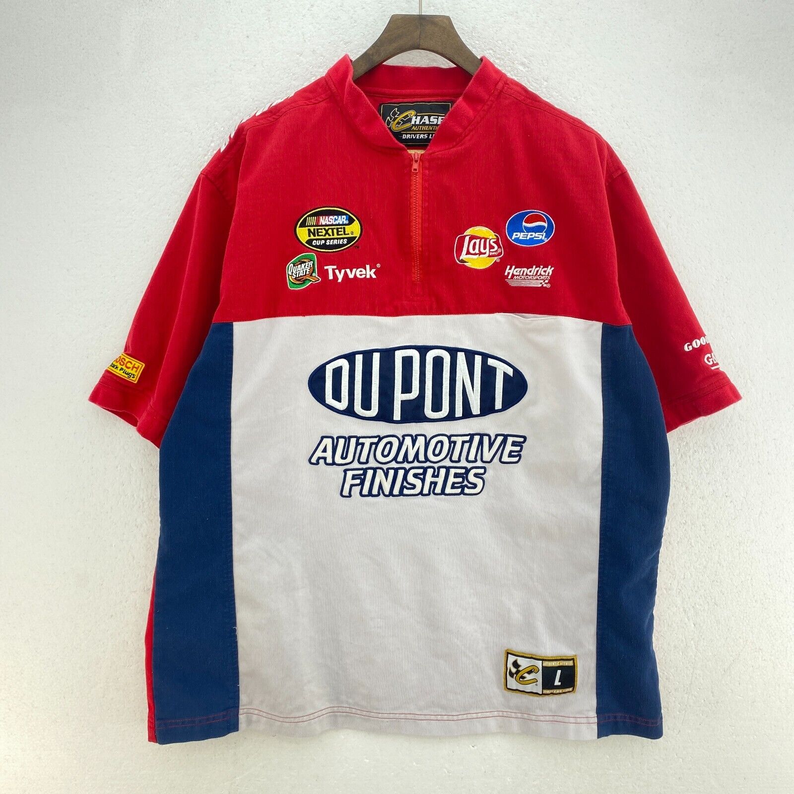 Vintage Dupont Chase Nascar Dupont Quarter Zip Red T-shirt Size L