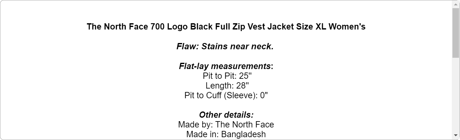 The North Face 700 Logo Black Full Zip Vest Jacket Size XL Women's