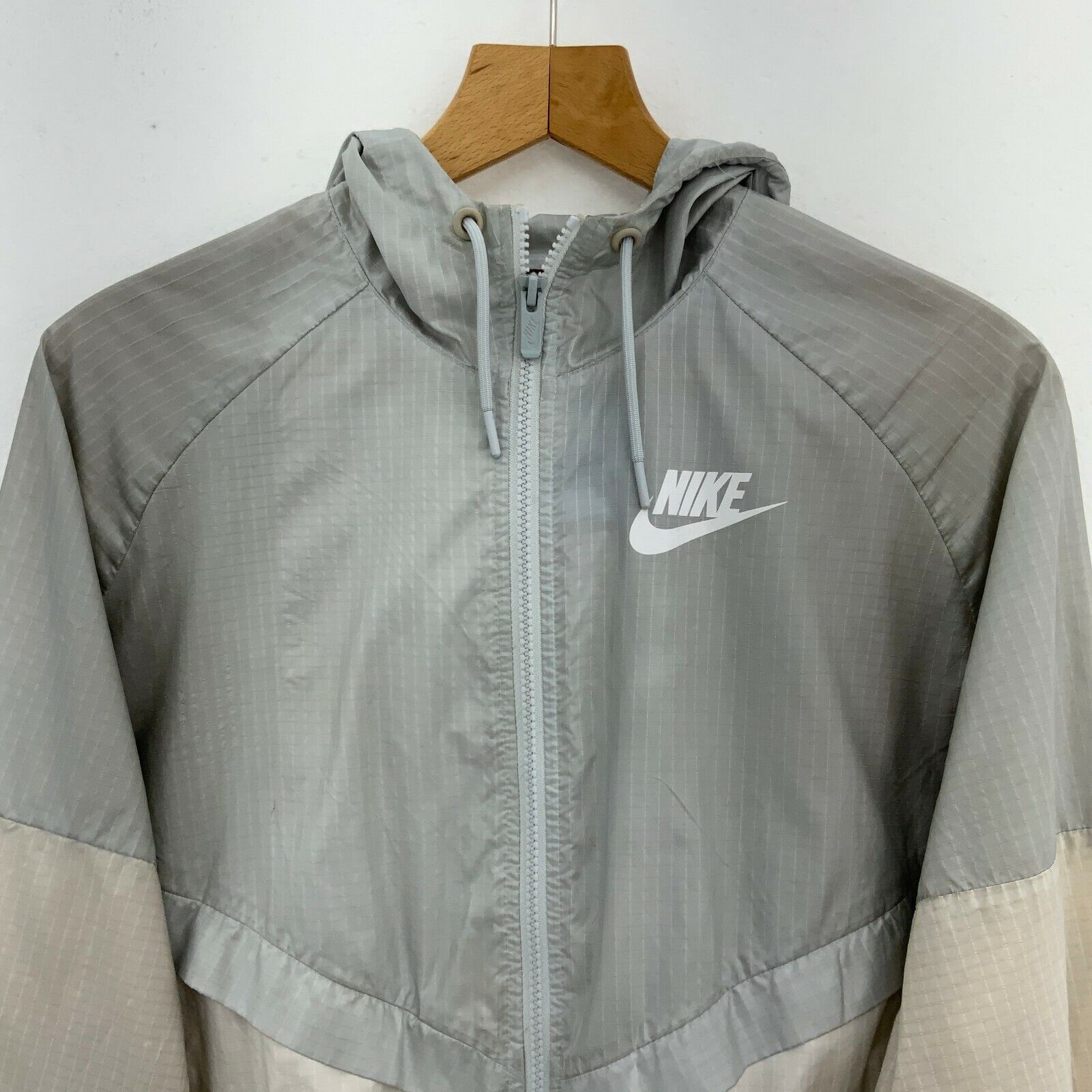 Nike Logo Full Zip Hooded Vintage Windbreaker Jacket Size L Gray