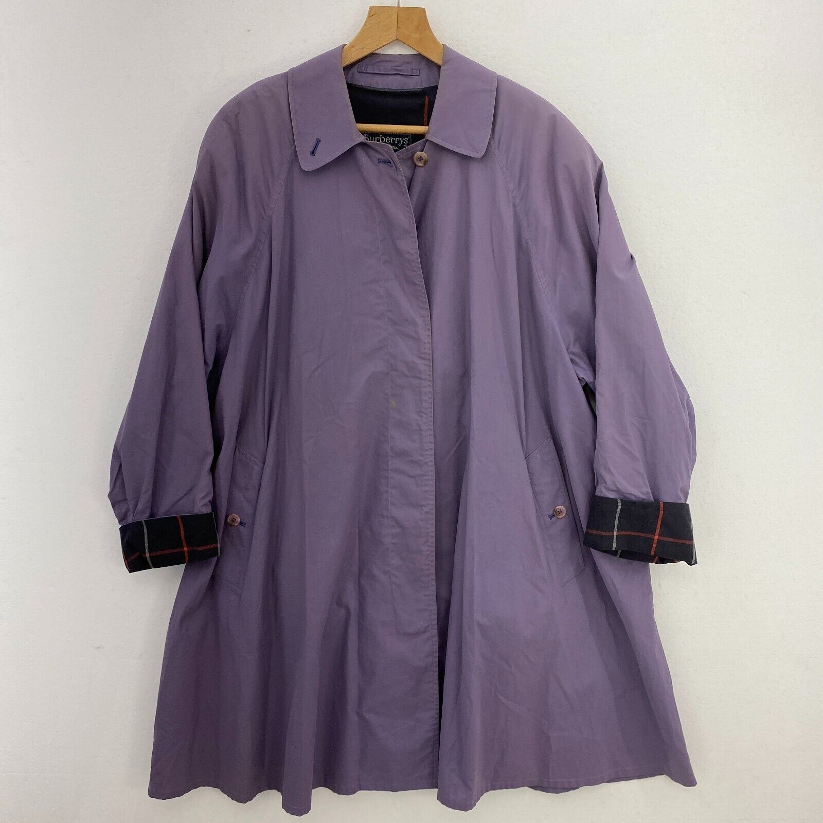 Burberry Purple Trench Coat Size XL Iconic Pattern Inside
