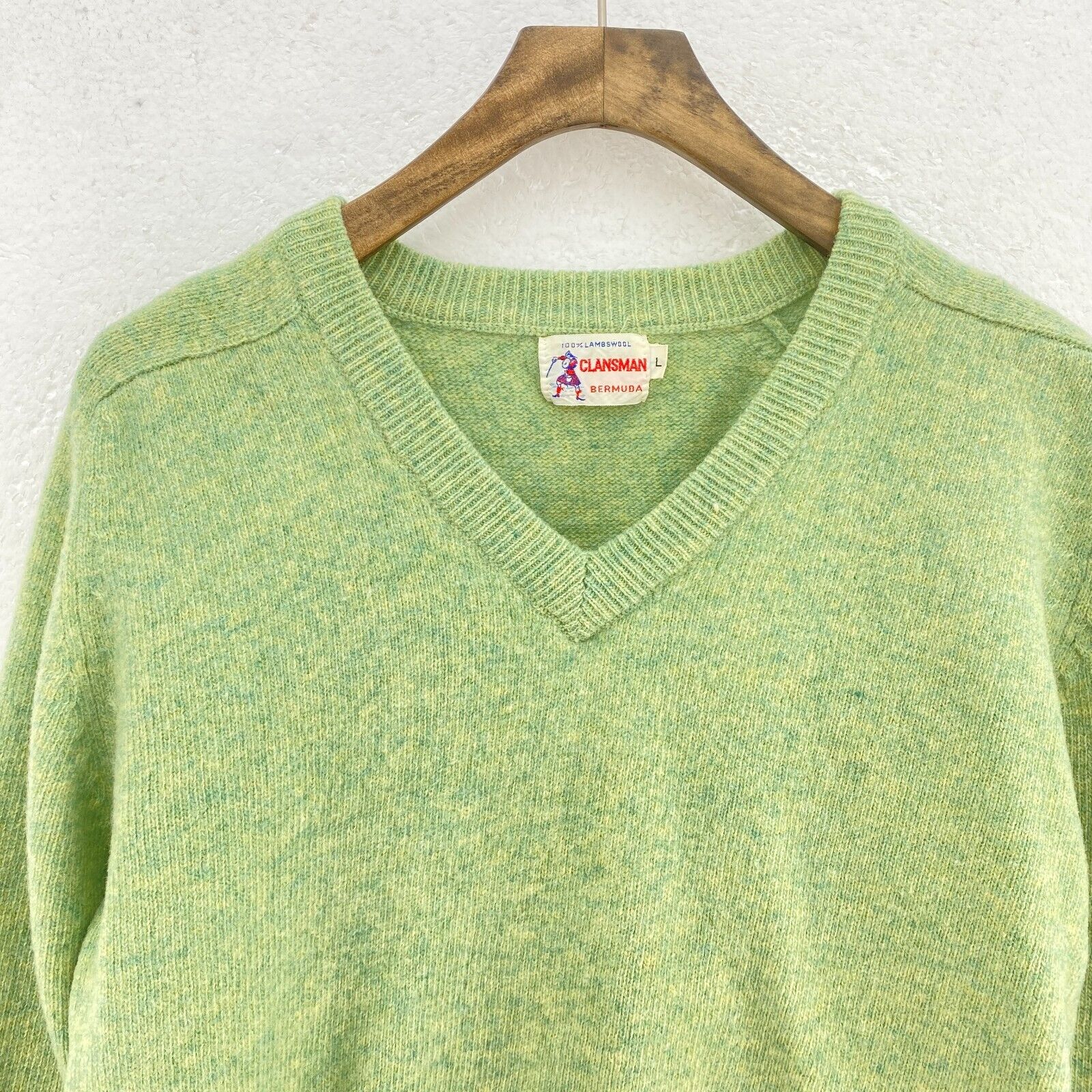 Vintage Wool 60s V-Neck Sweater Size L Green Women's