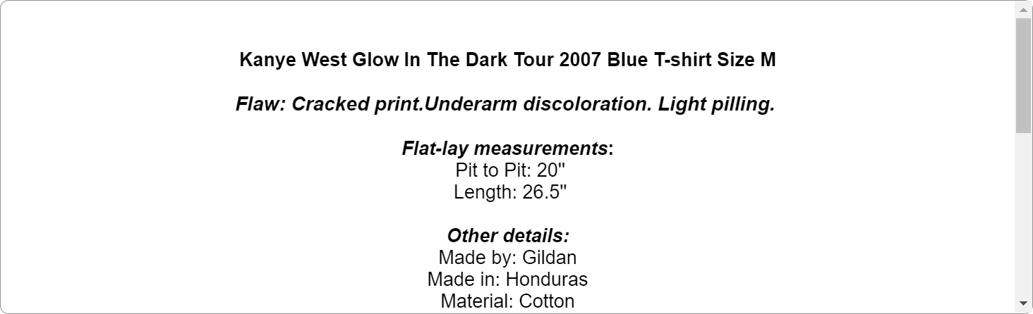 Kanye West Glow In The Dark Tour 2007 Blue T-shirt Size M