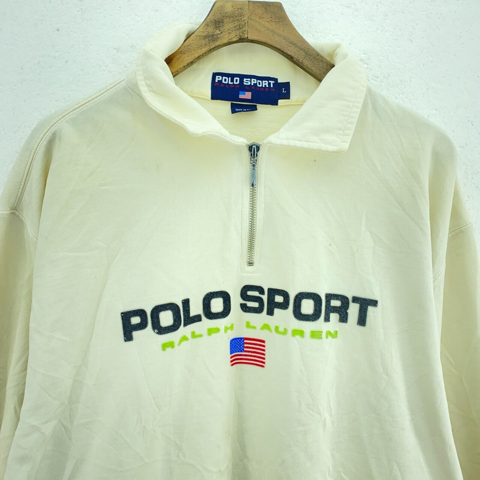 Polo Sport Logo Half Zip White Pullover Sweatshirt Size L