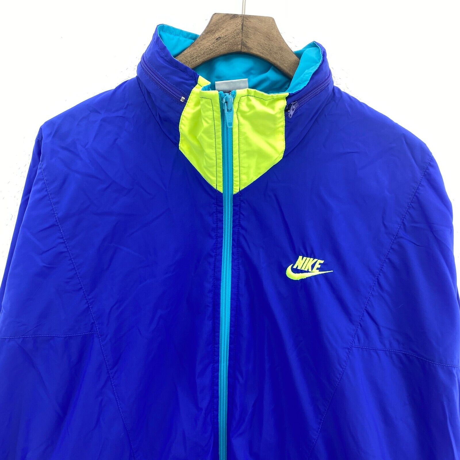 Nike Swoosh Logo Light Hooded Lightweight Jacket Size L Blue Full Zip Up