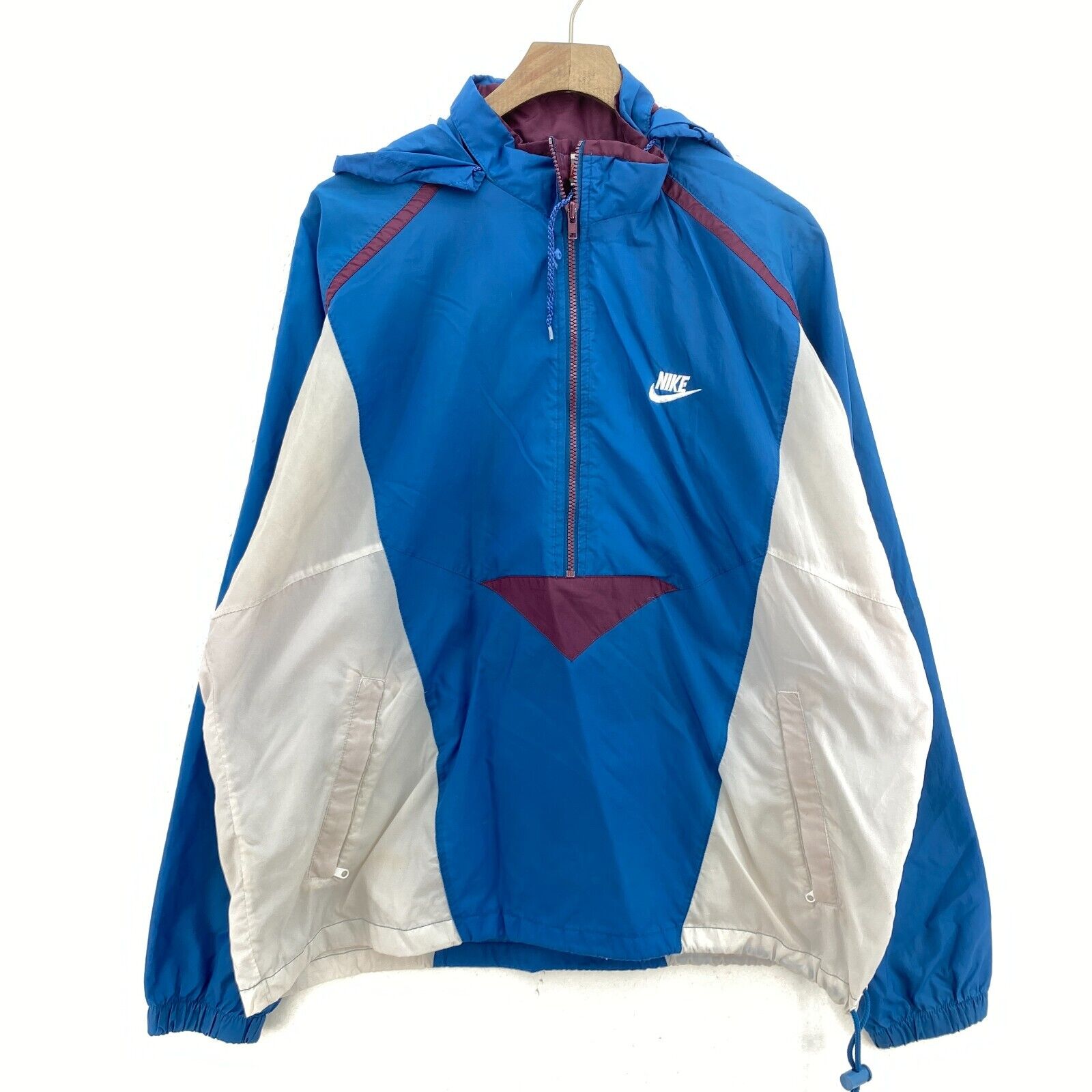 Nike Small Logo Embroidered Light Hooded Jacket Size L Blue 1/4 Zip