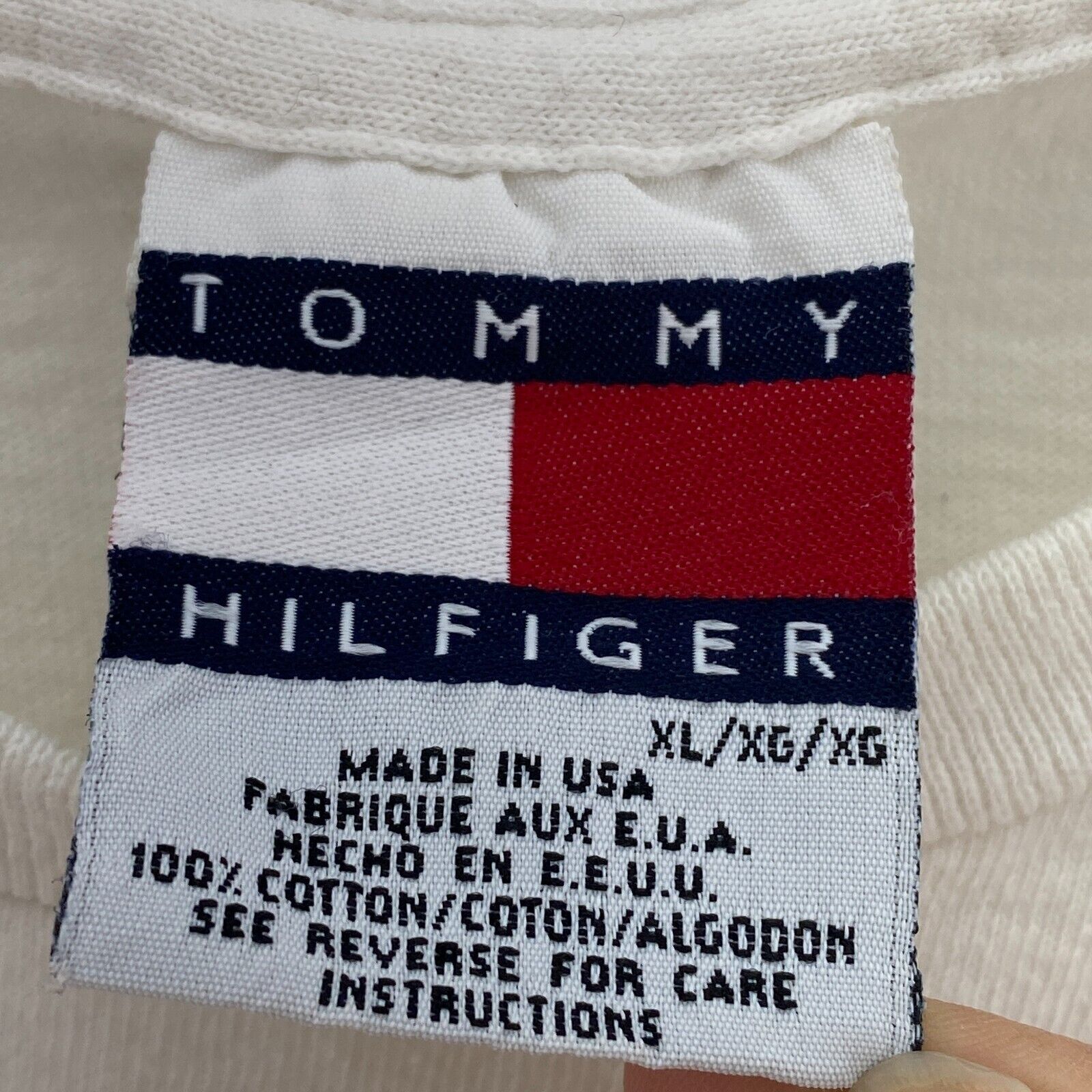 Vintage Tommy Hilfiger Big Flag Logo White T-shirt Size XL Tee
