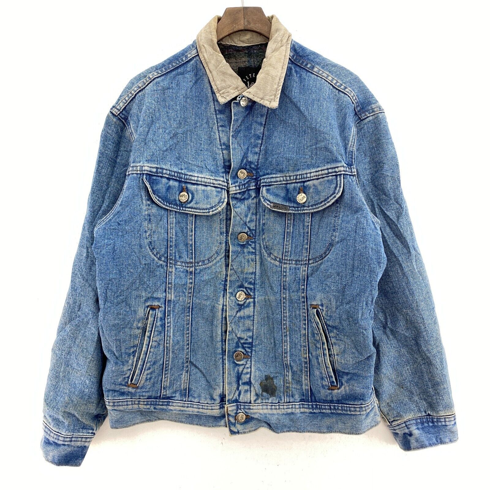 Vintage Lee Button Up Light Wash Blue Denim Jacket Size M Trucker