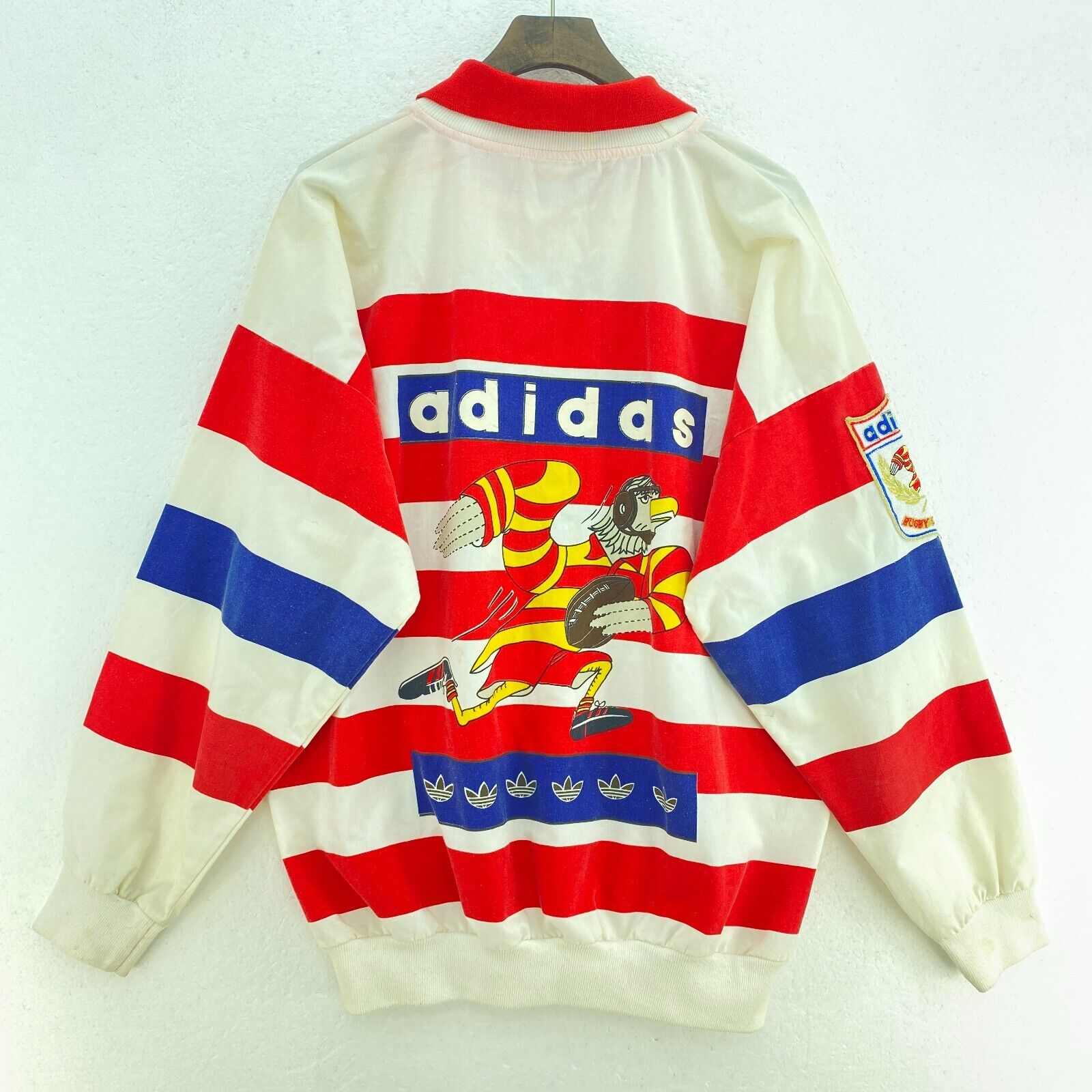 Adidas Striped Red Rugby Polo Woven Long Sleeve T-shirt Size M