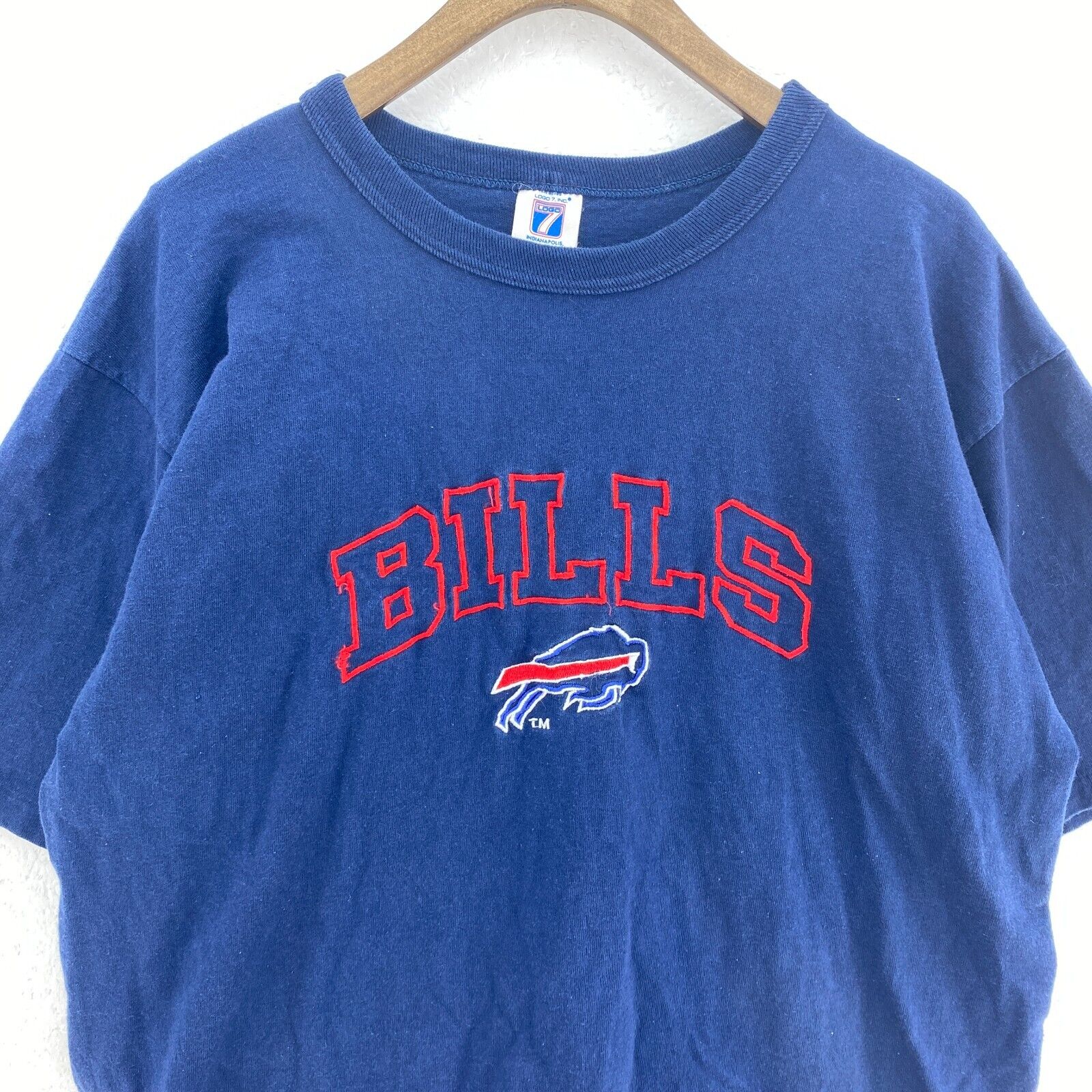 Logo 7 Buffalo Bills NFL Vintage Navy Blue T-shirt Size L Single Stitch