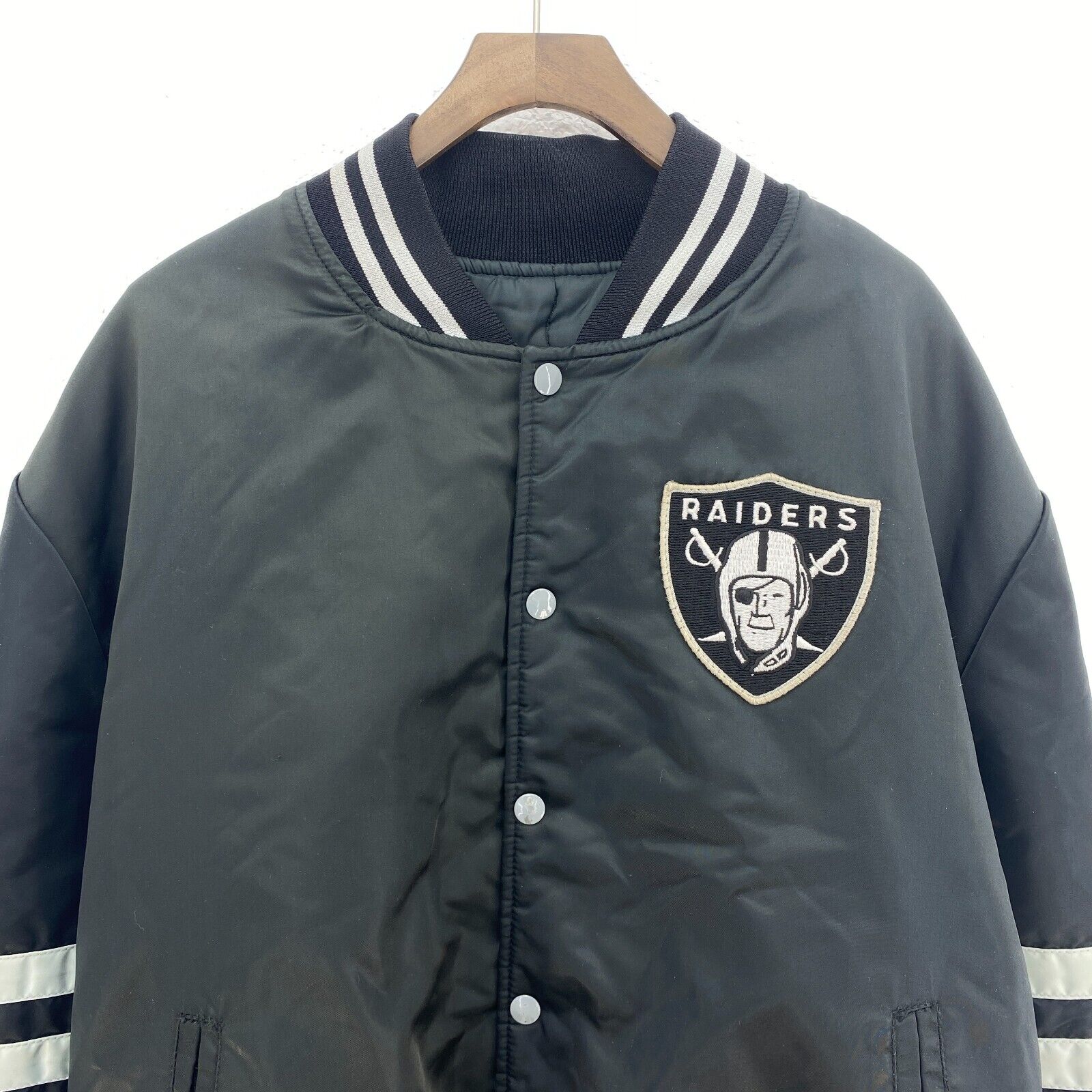 Las Vegas Raiders Varsity Black Bomber Snapped Jacket Size 2XL