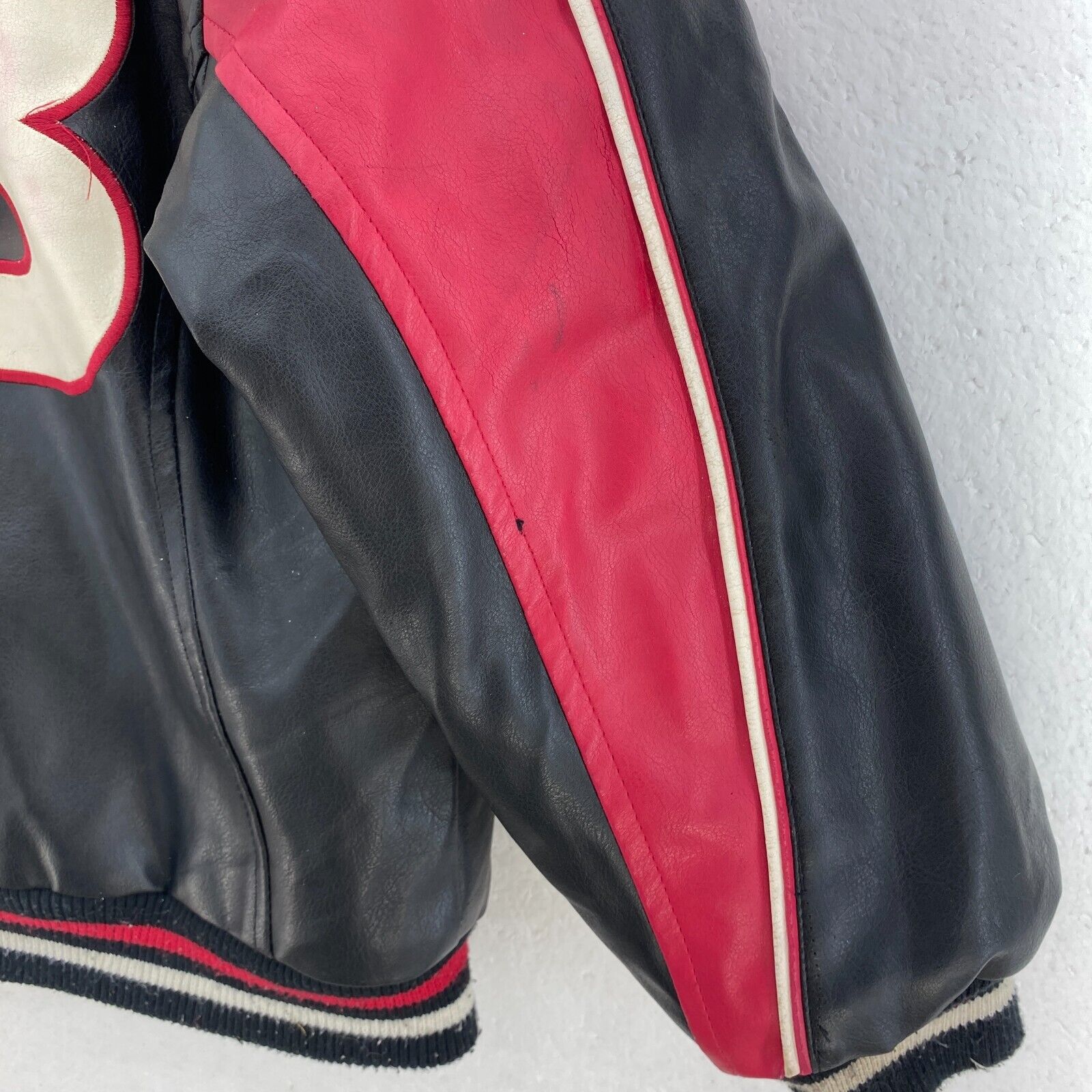 Nike Air Jordan Full Zip Black Red Leather Jacket Size S Kids