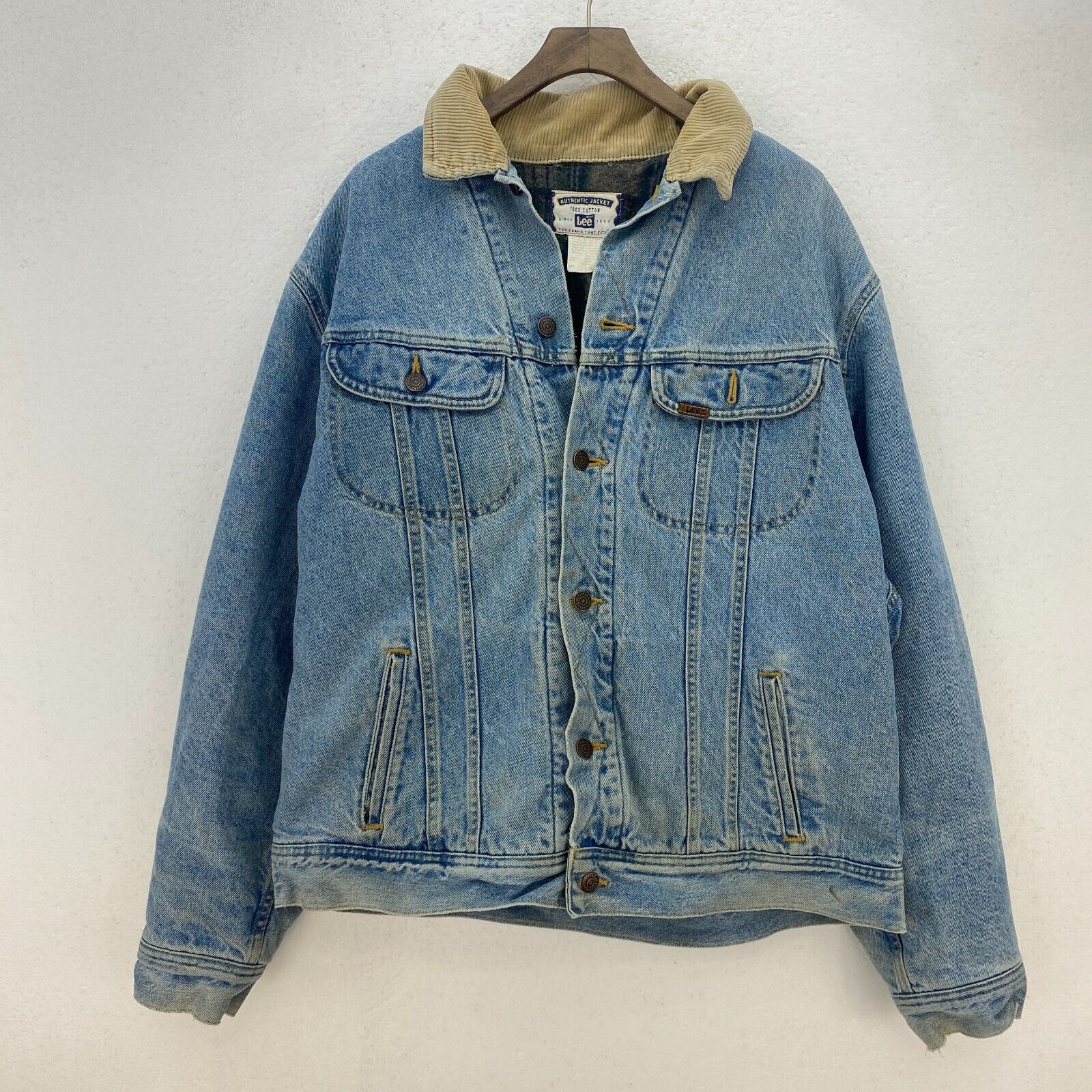 Lee Lined Denim Jacket Blue Light Wash Size L Button Up