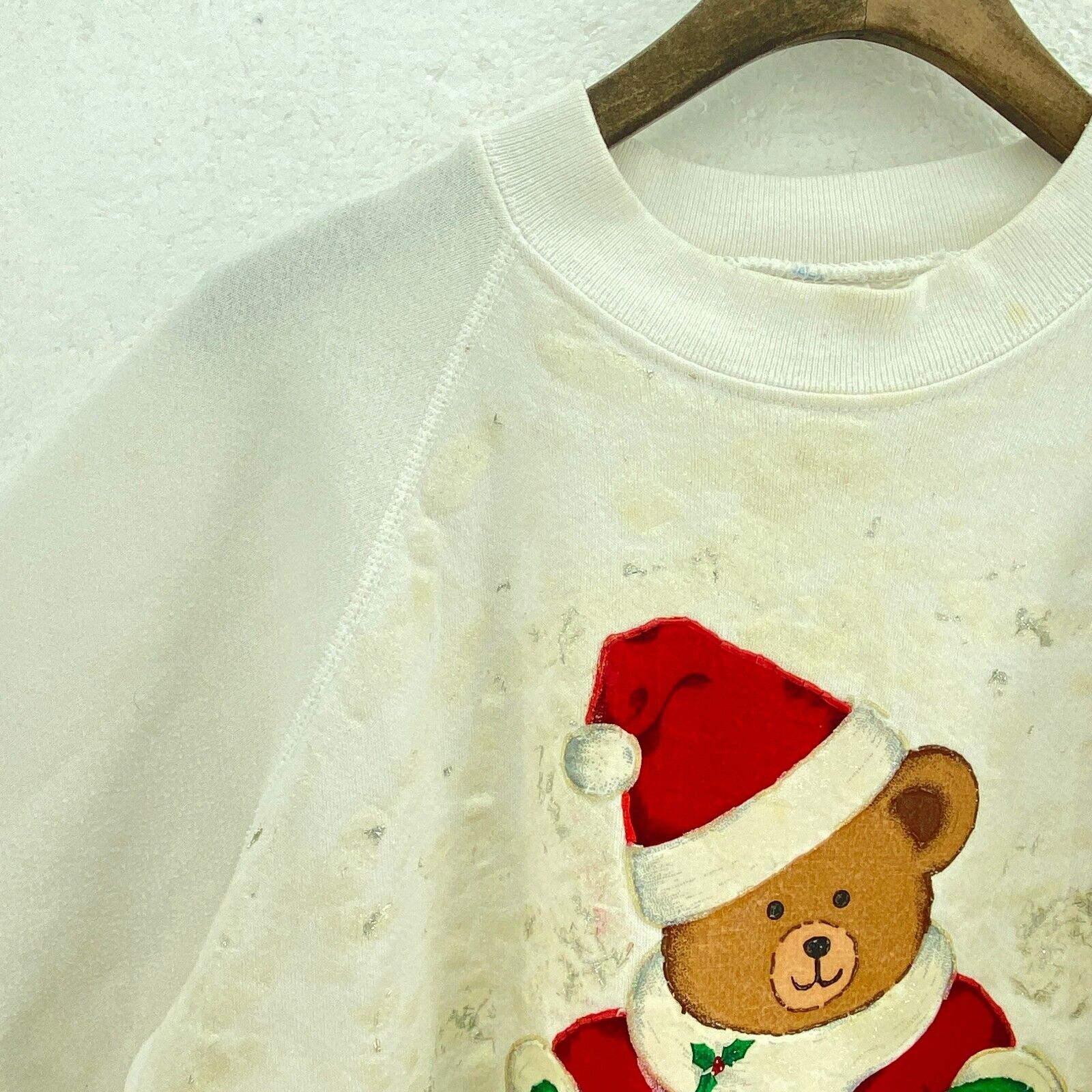 Bear Santa Ho Ho Ho Christmas White Sweatshirt Size L Crewneck