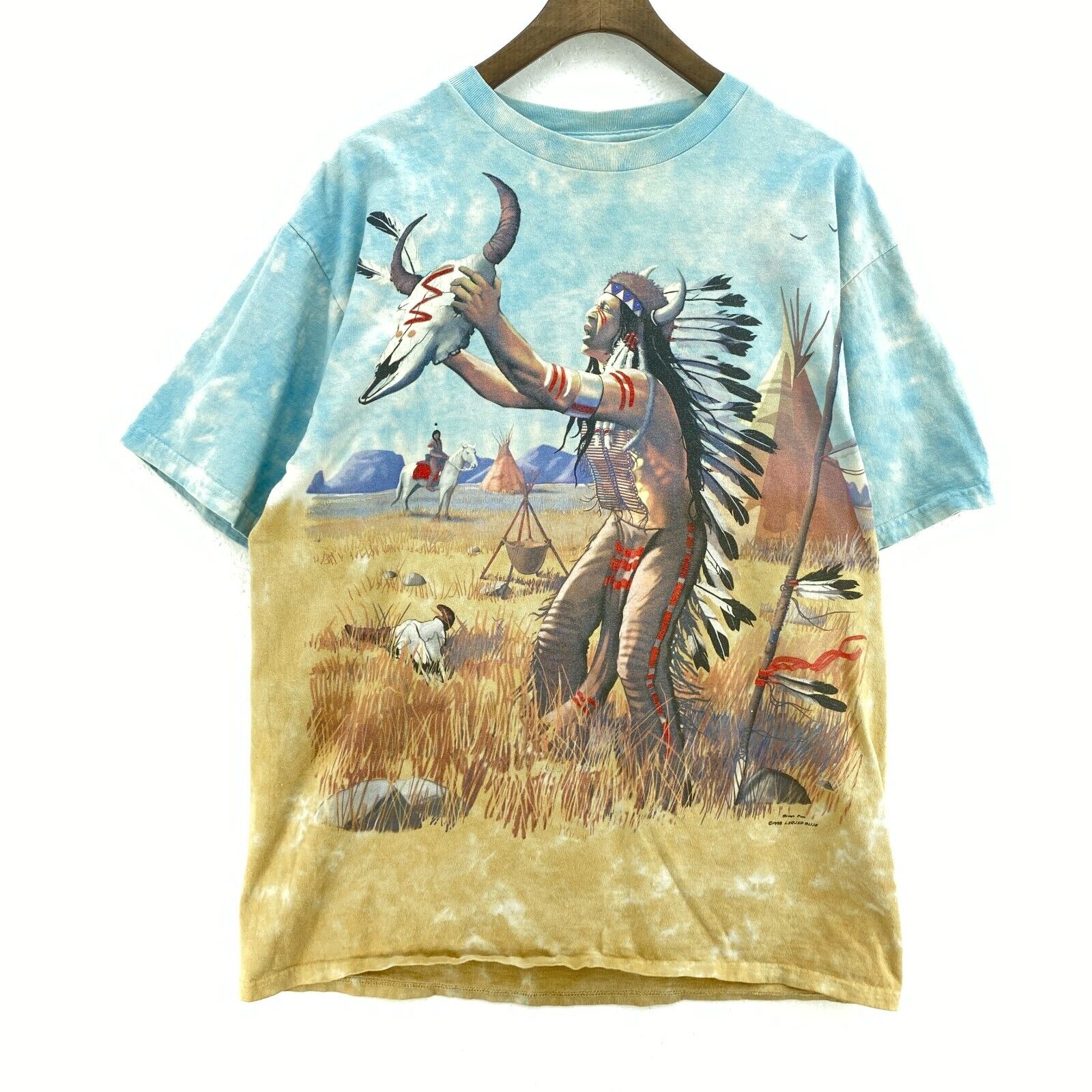 Liquid Blue Native Indian 1998 Tie Dye Blue Vintage T-shirt Size L