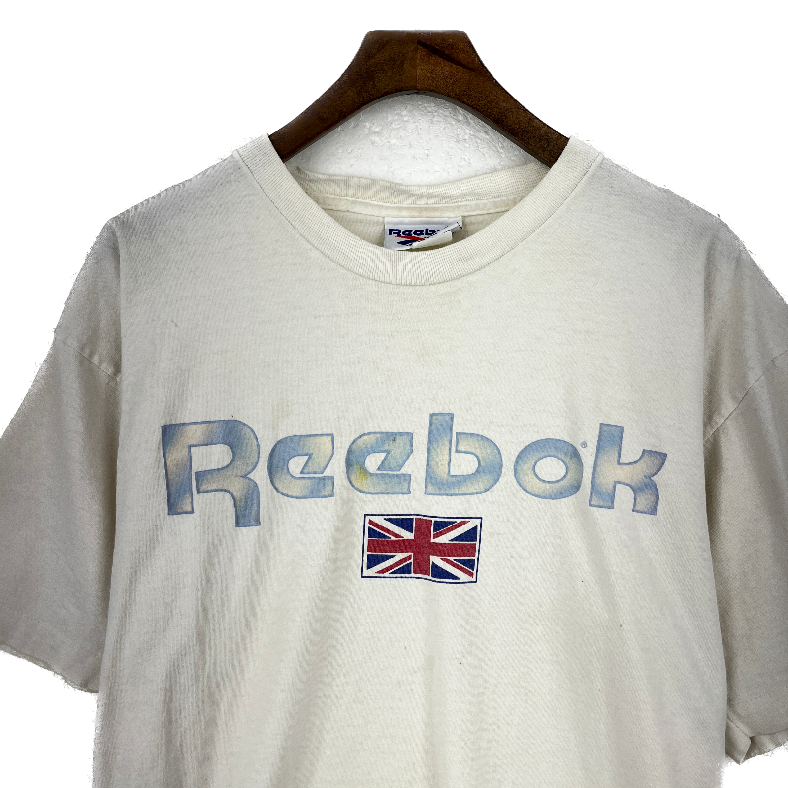 Vintage Reebok Graphic Print White T-shirt Size L Single Stitch