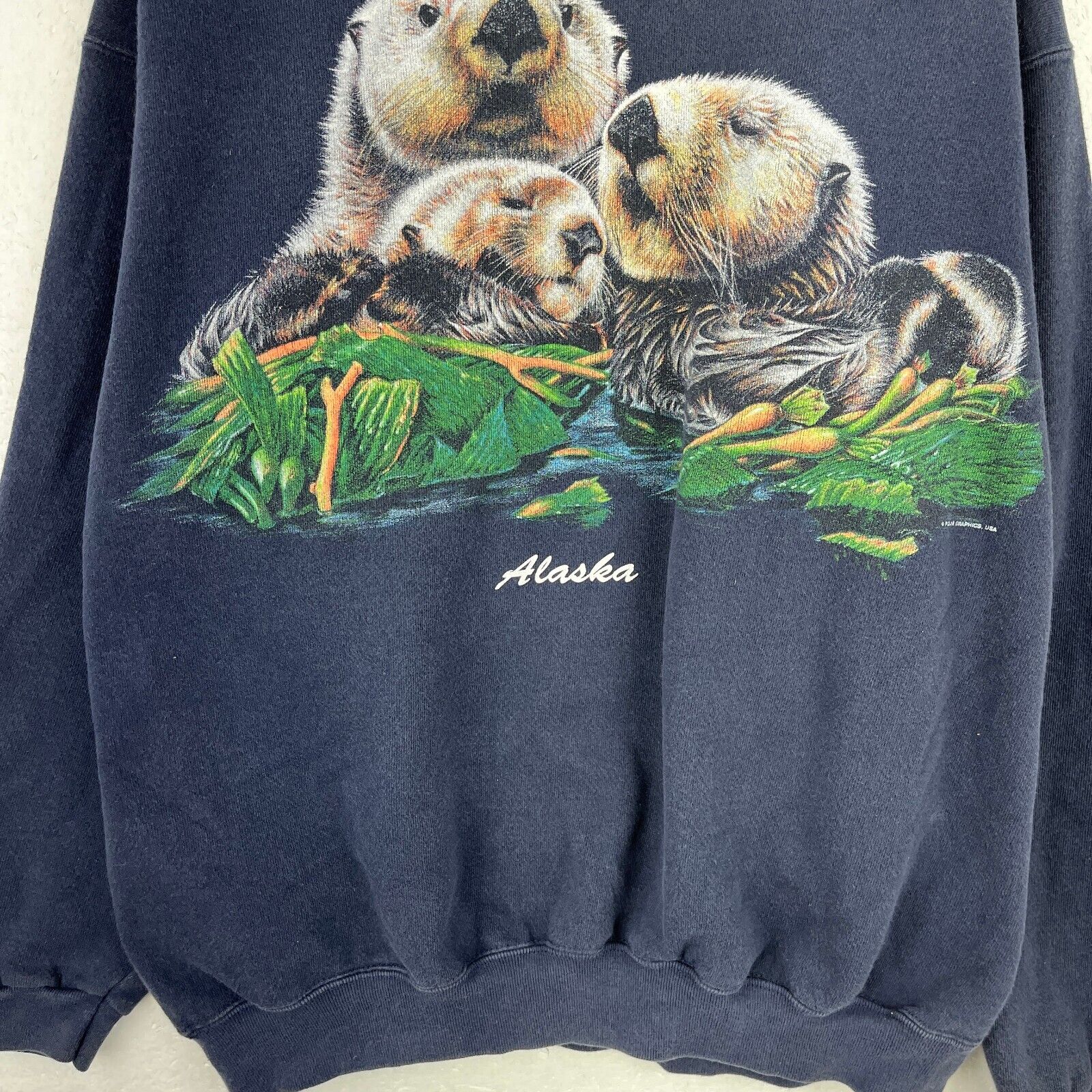 Vintage Alaska Sea Otter Navy Blue Sweatshirt Size XL