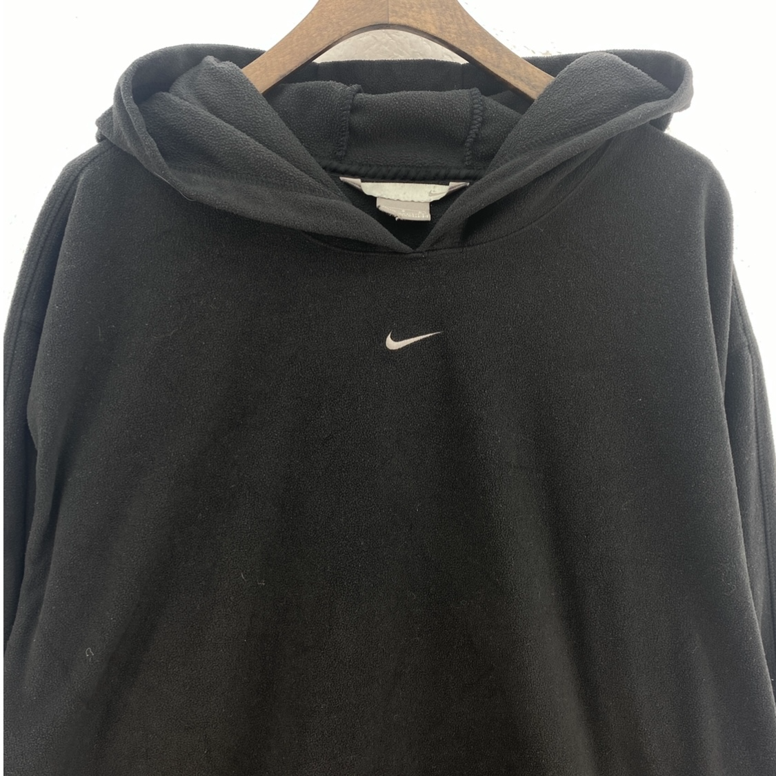 Nike Swoosh Check Embroidered Black Fleece Hoodie Size L