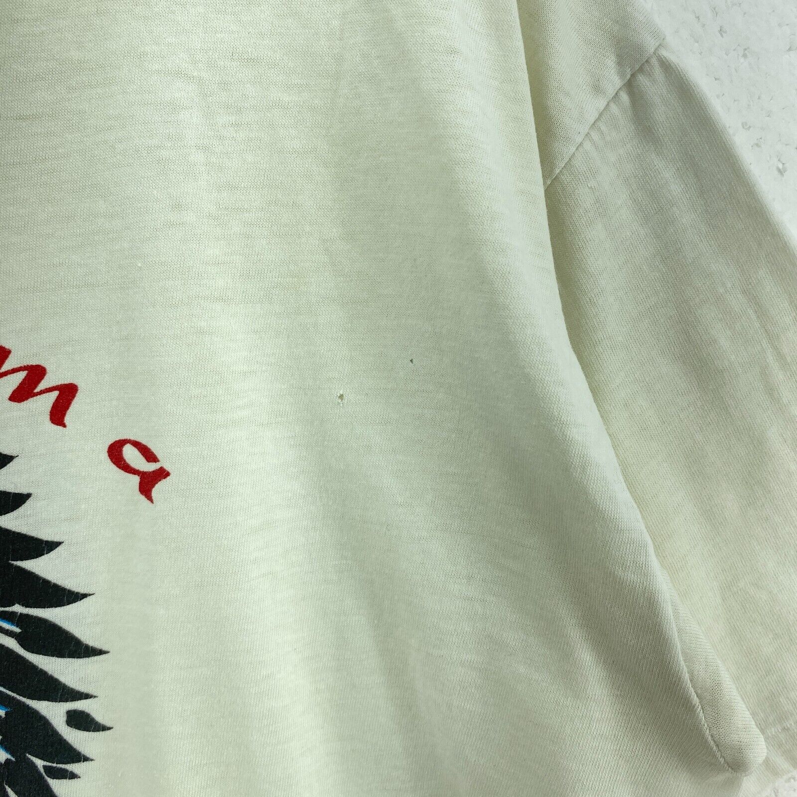 Oklahoma Sooner State Native American Print White T-shirt Size M Single Stitch