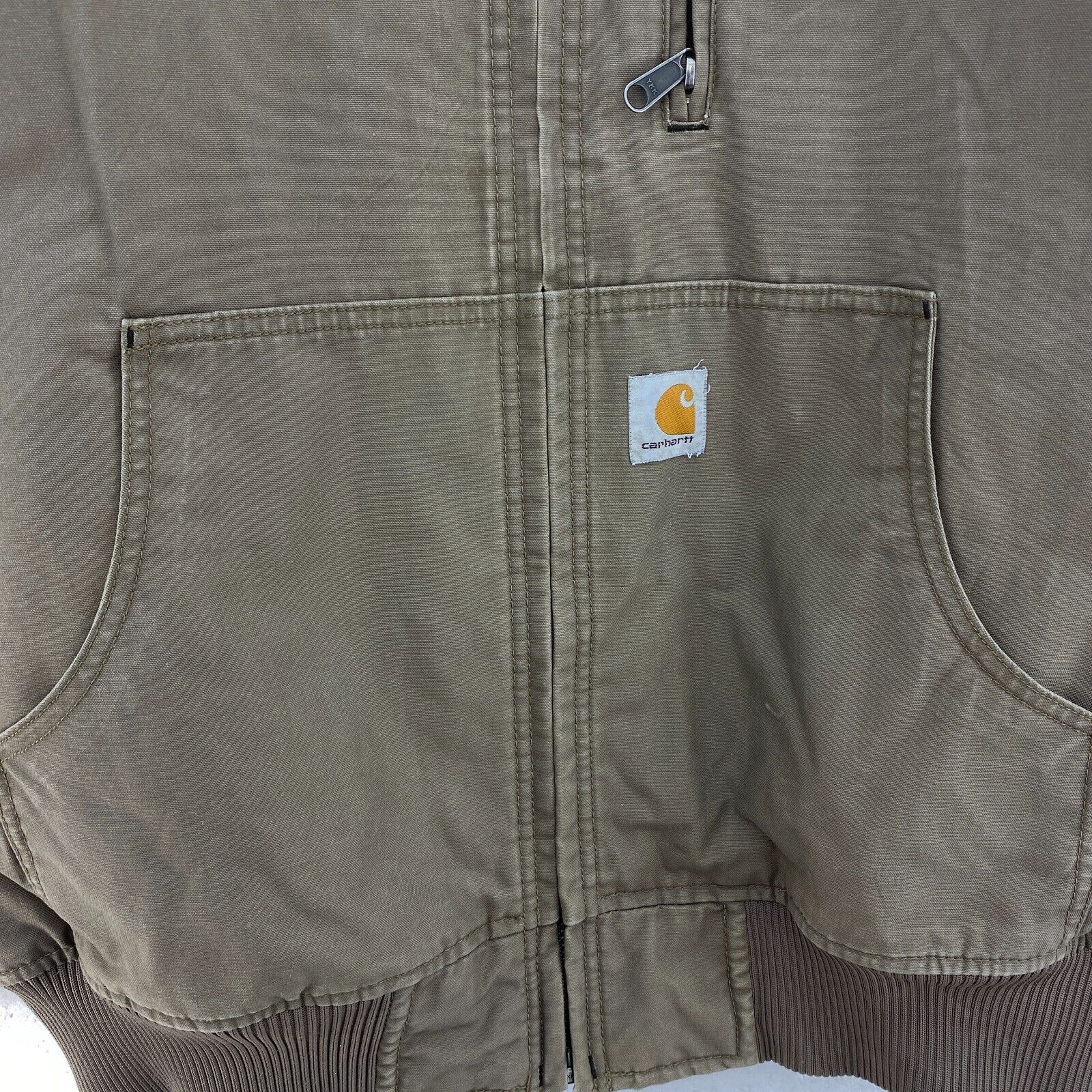 Vintage Carhartt Full Zip Beige Hooded Canvas Jacket Size L